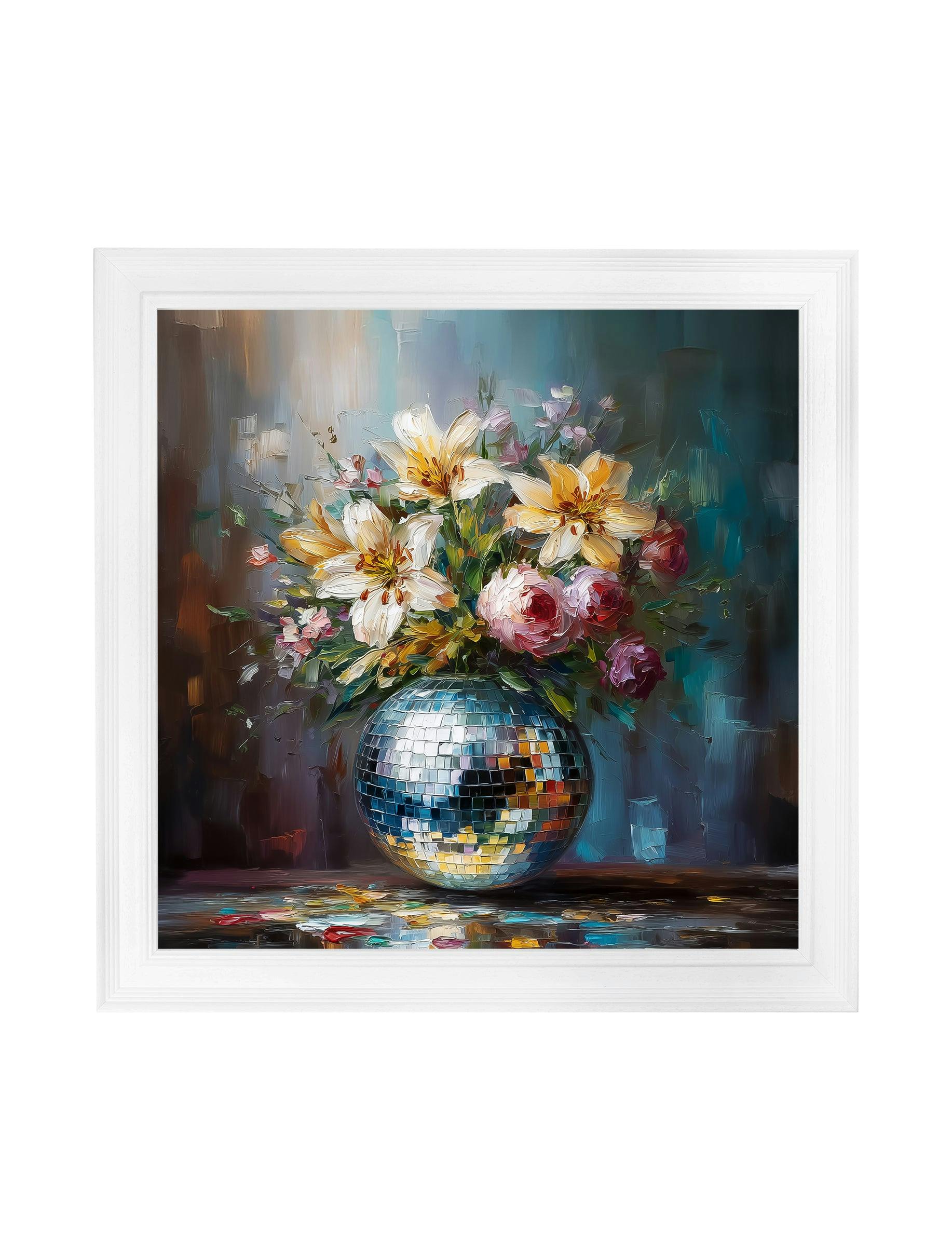 Rackhams White Disco Bloom Lilies & Roses - Strong Hurstwood Square Frame - Disco Lilies & Roses - 70 X 70Cm