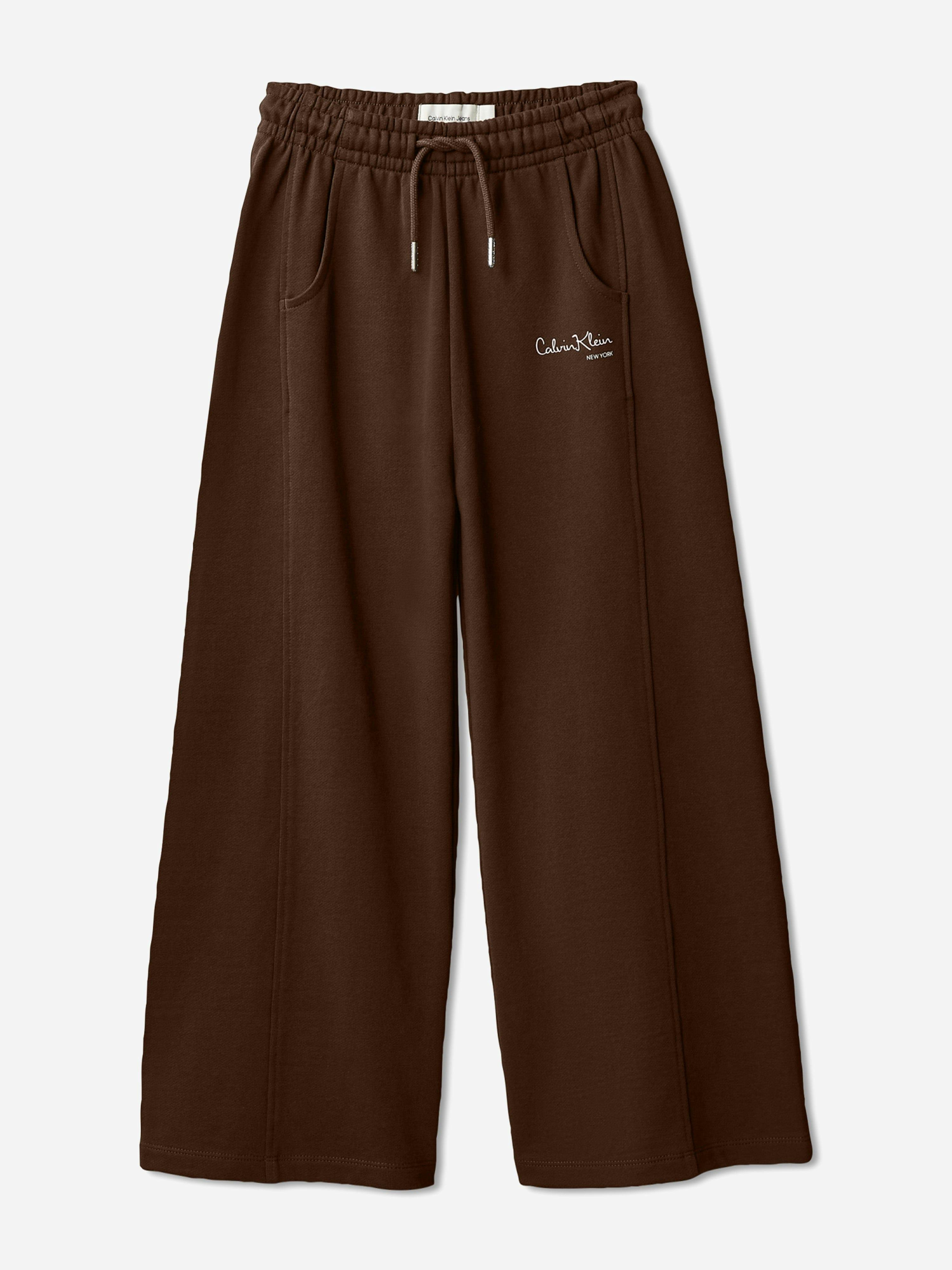 Calvin Klein Girls Brown Signature Wide Leg Joggers In - 12 Yrs