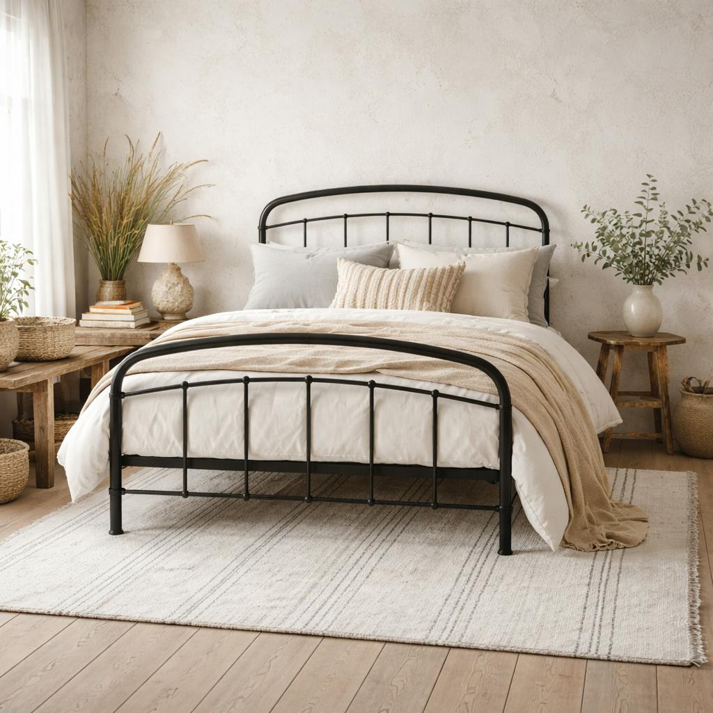 Wyld Haus Black France Metal 5Ft King Size Bed With Headboard And Footboard