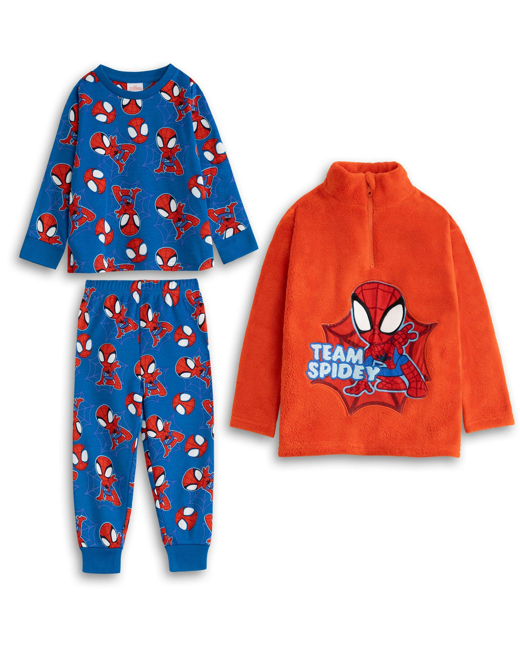 Vanilla Underground Boys Blue Spiderman Character Long Sleeve Long Leg Pyjama And Jumper 3 Piece Set - 2-3 Years