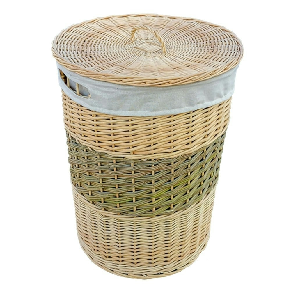 Red Hamper Two Toned Round Wicker Laundry Basket With Lid