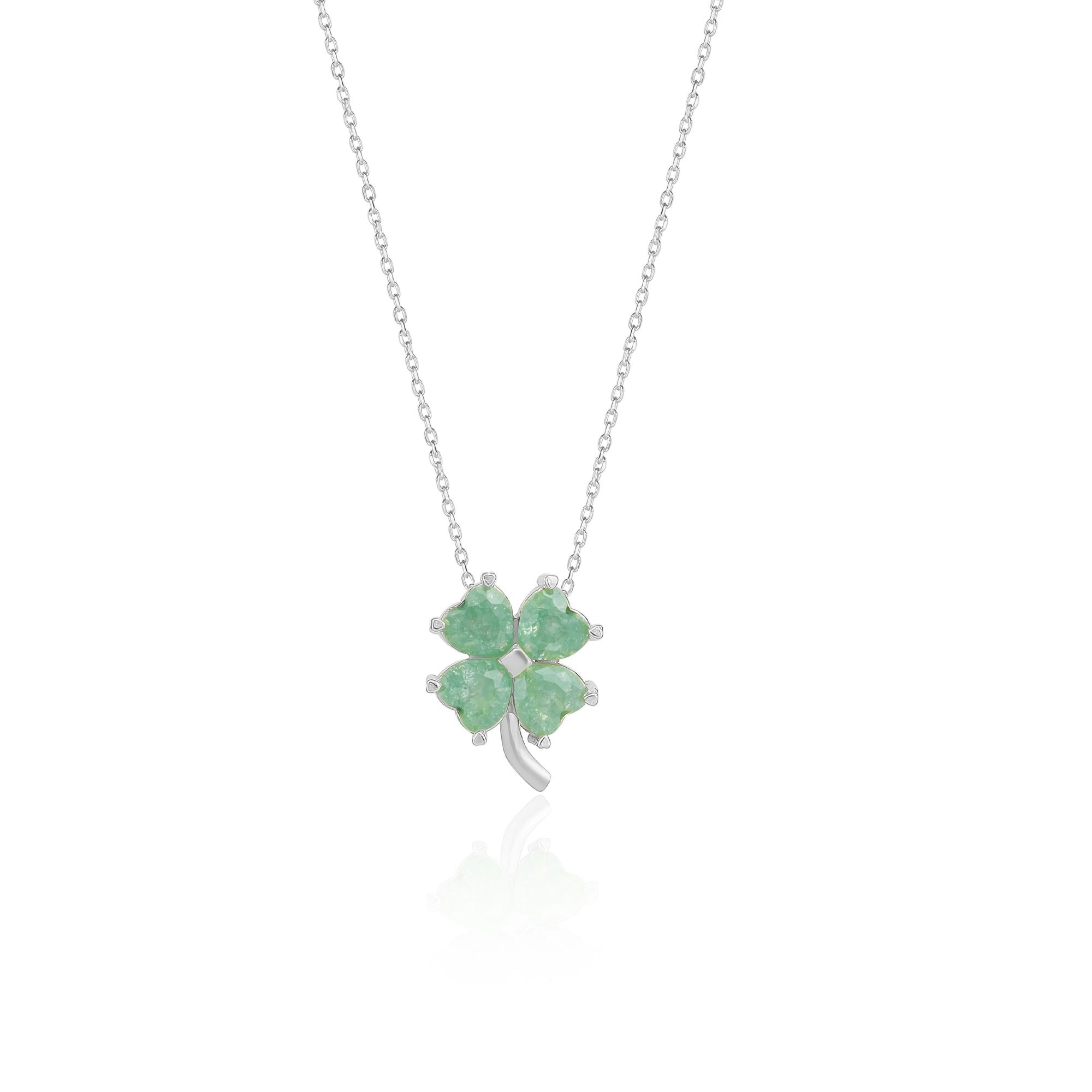 Spero London Silver/Green Four Leaf Clover Sterling Necklace