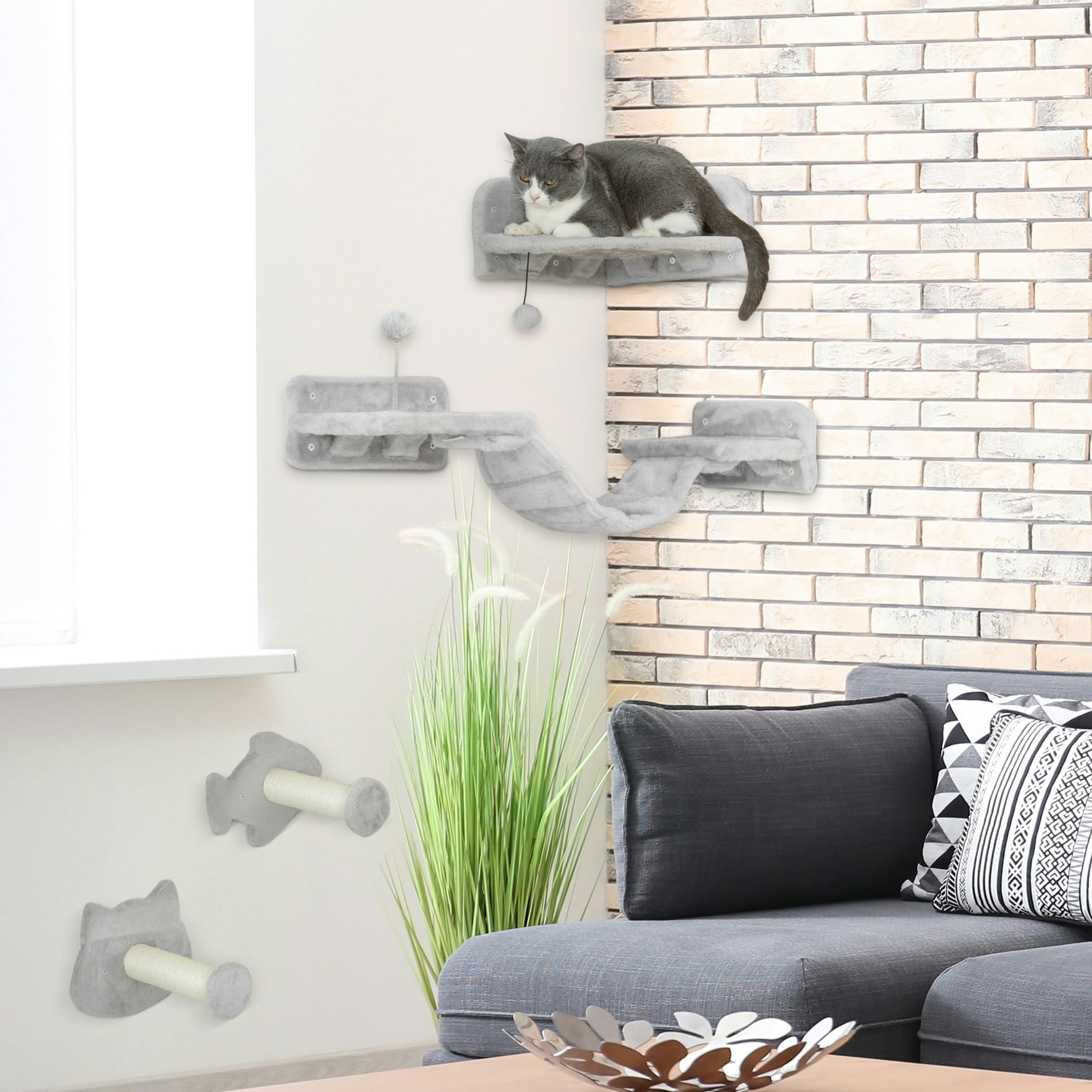 Pawhut 4-Piece Cat Wall Shelves With Steps, Ladder, Jumping Platforms