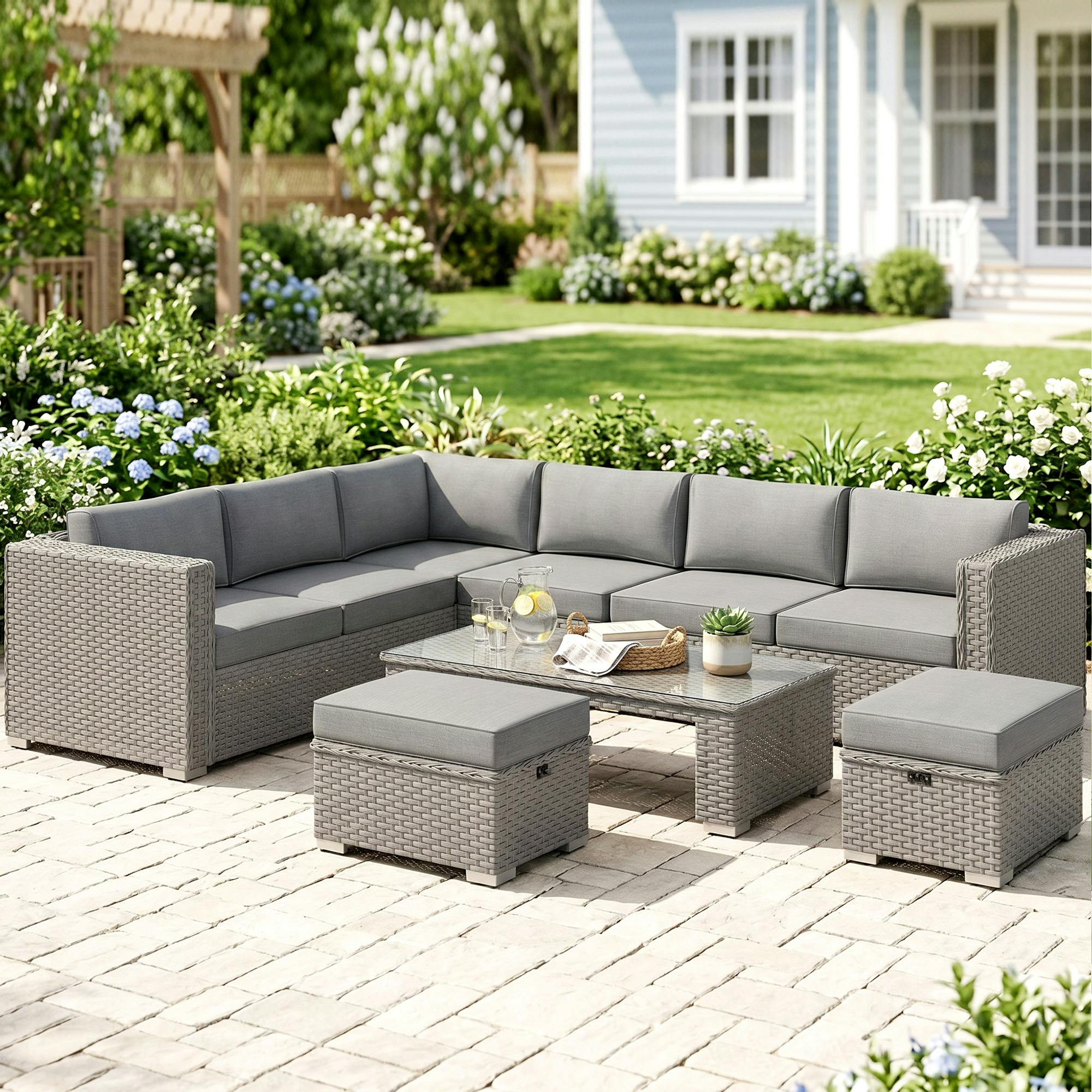 Rackhams 6Pc Pe Rattan Corner Sofa Set Outdoor Conservatory Furniture