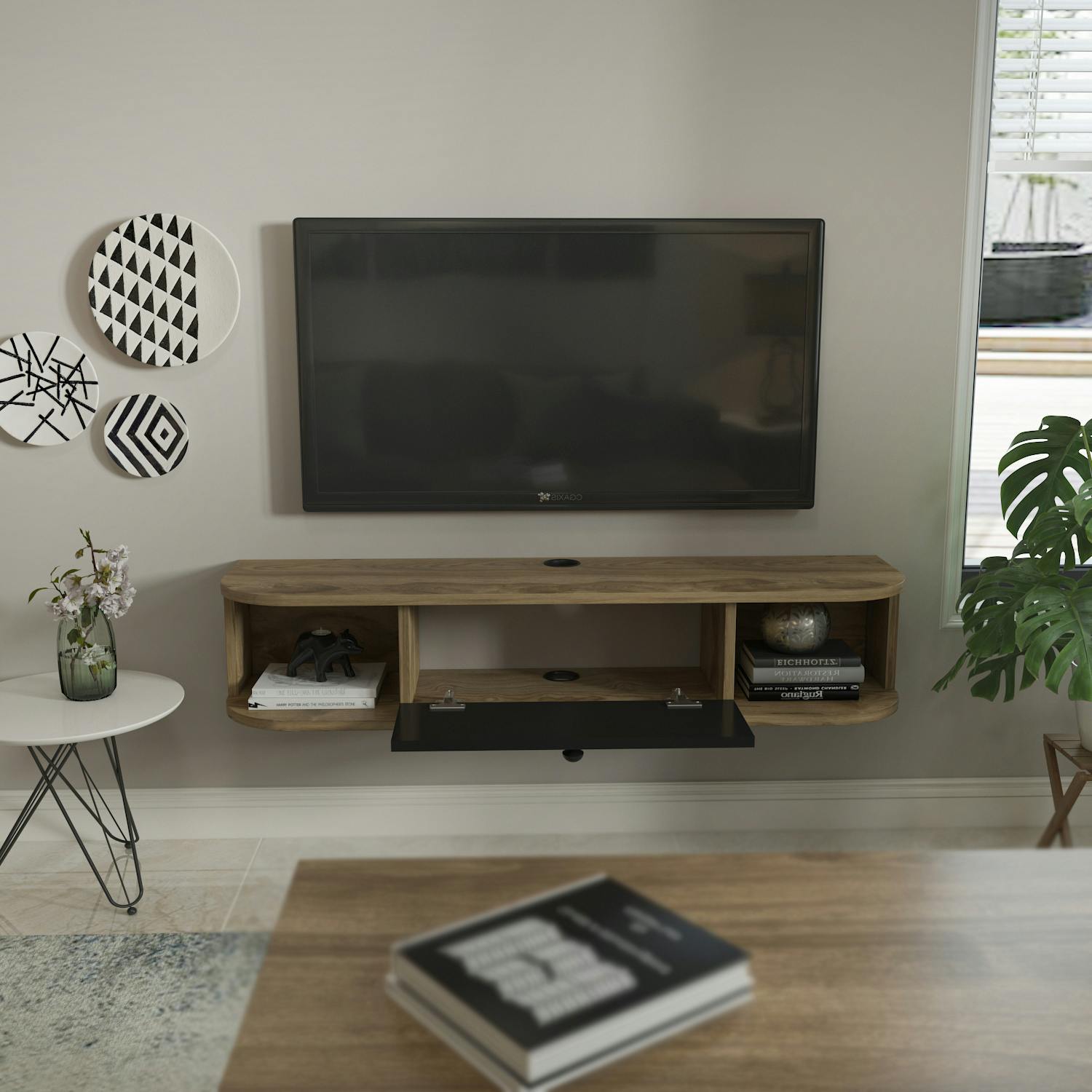 Decorotika Black Ibarra Floating Tv Stand Tv Unit Tv Cabinet For Tv's Up To 55" - Oud