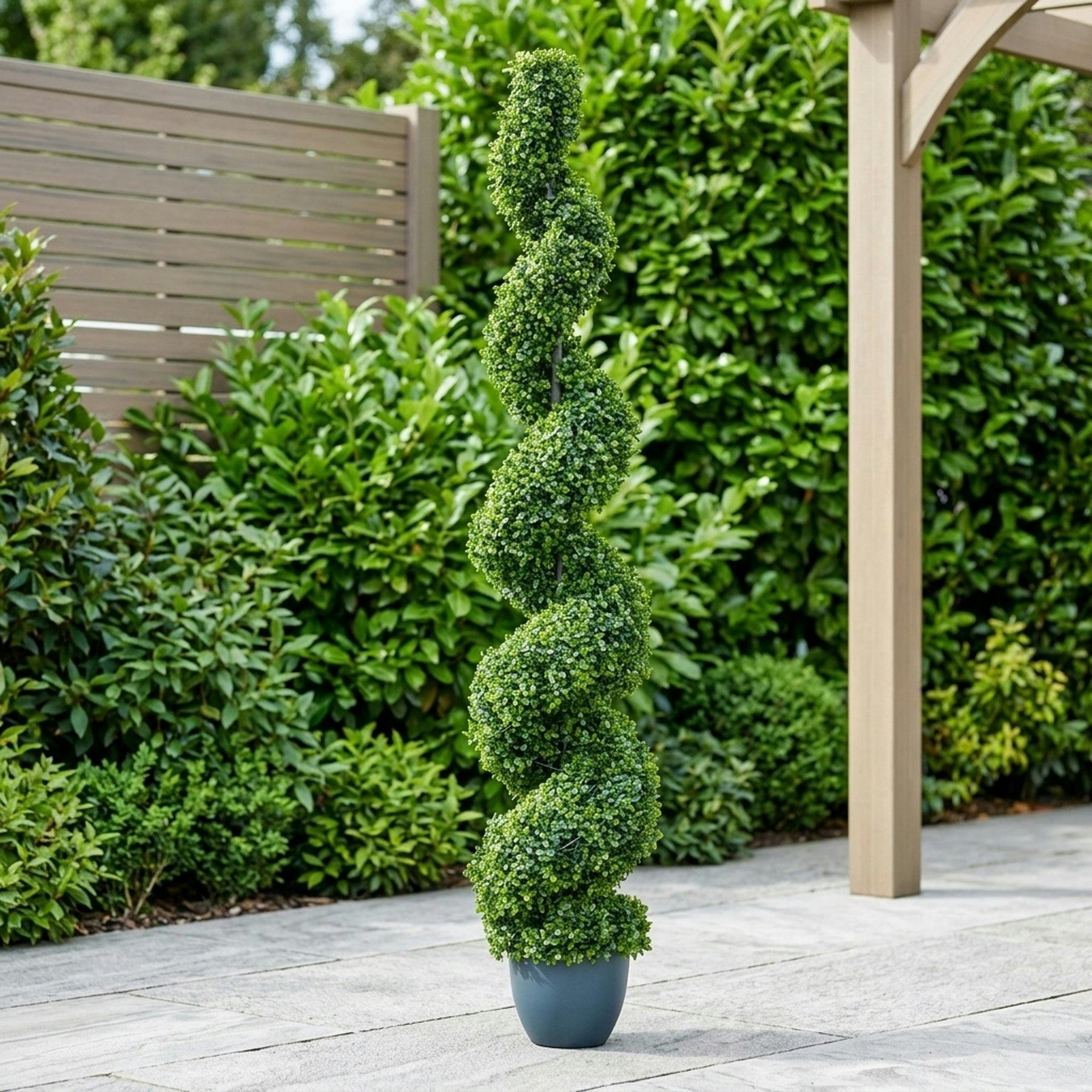 Botanik Bay Topiary Tree 120cm - Natural Wood Trunk - UV Resistant Plastic Leaves - Outdoor Artificial Plant - Image 6