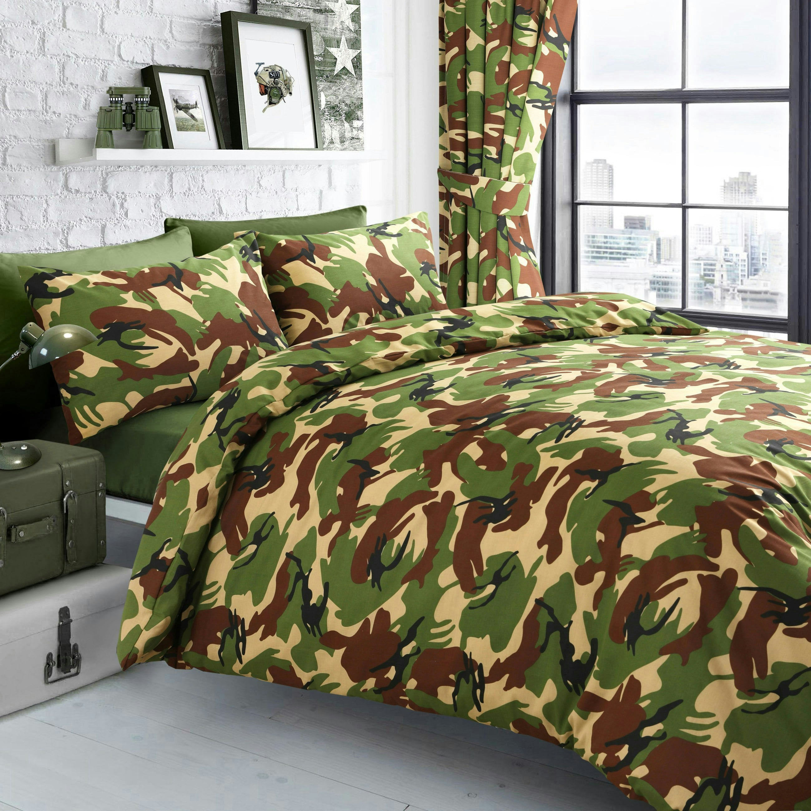 Rackhams Green Camouflage Printed Cotton Blend Duvet Cover And Pillowcase Set - Double