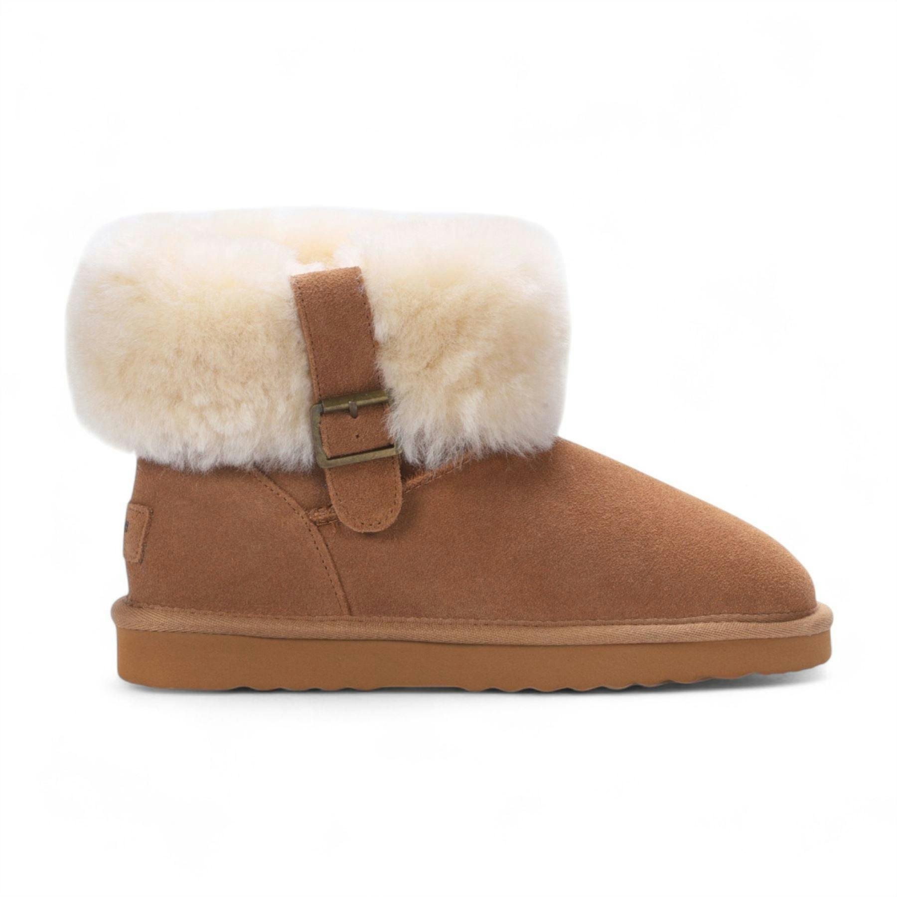Infinity Leather Women's Genuine Sheepskin Tan Suede Ankle Bootie Winter Boots - Granite - Tan - Uk 9 | Eu 42 | Us 11