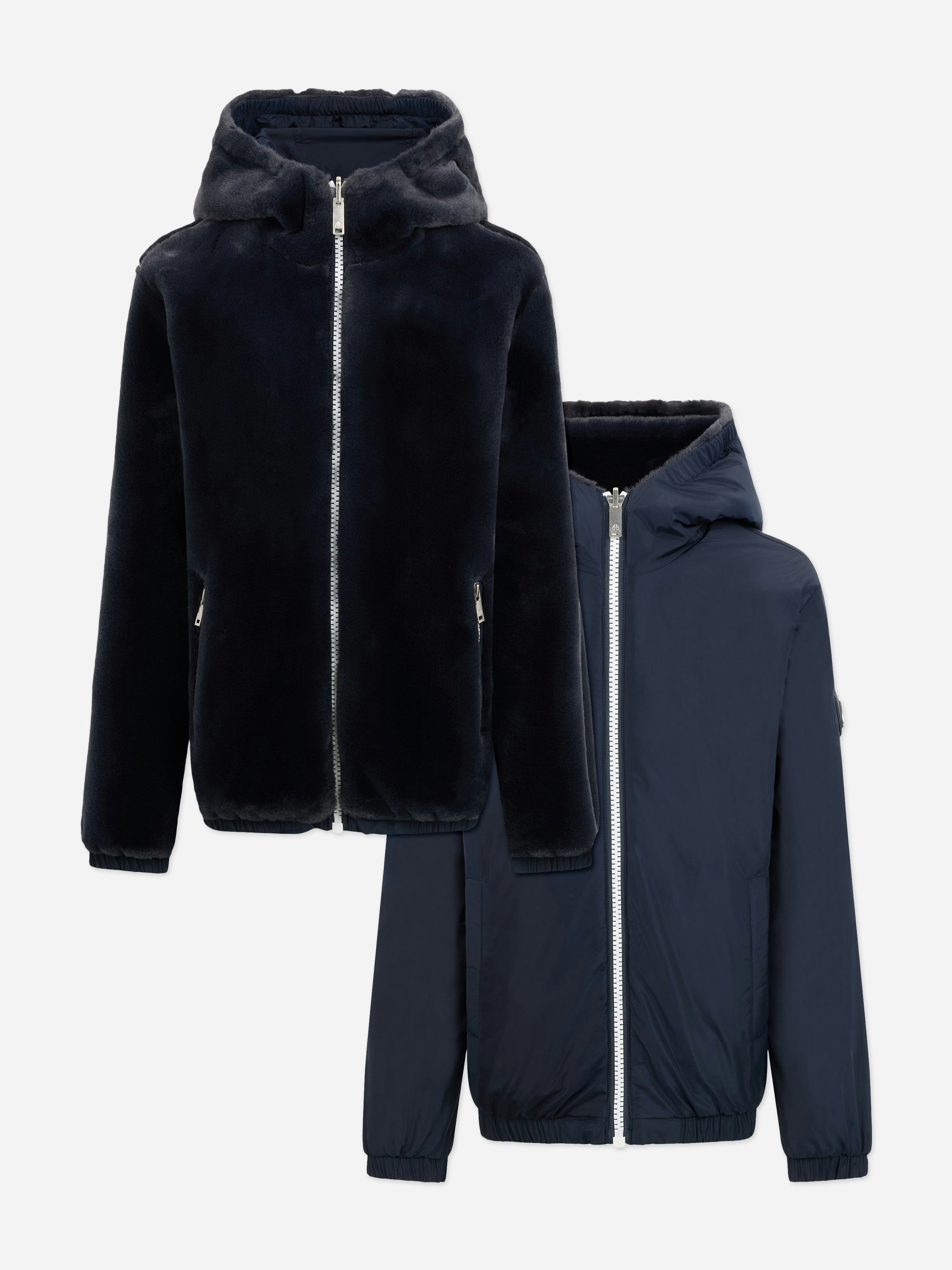 Moose Knuckles Boys Blue Kids Simcoe Reversible Bunny Jacket In Navy - M (10 - 12 Yrs)