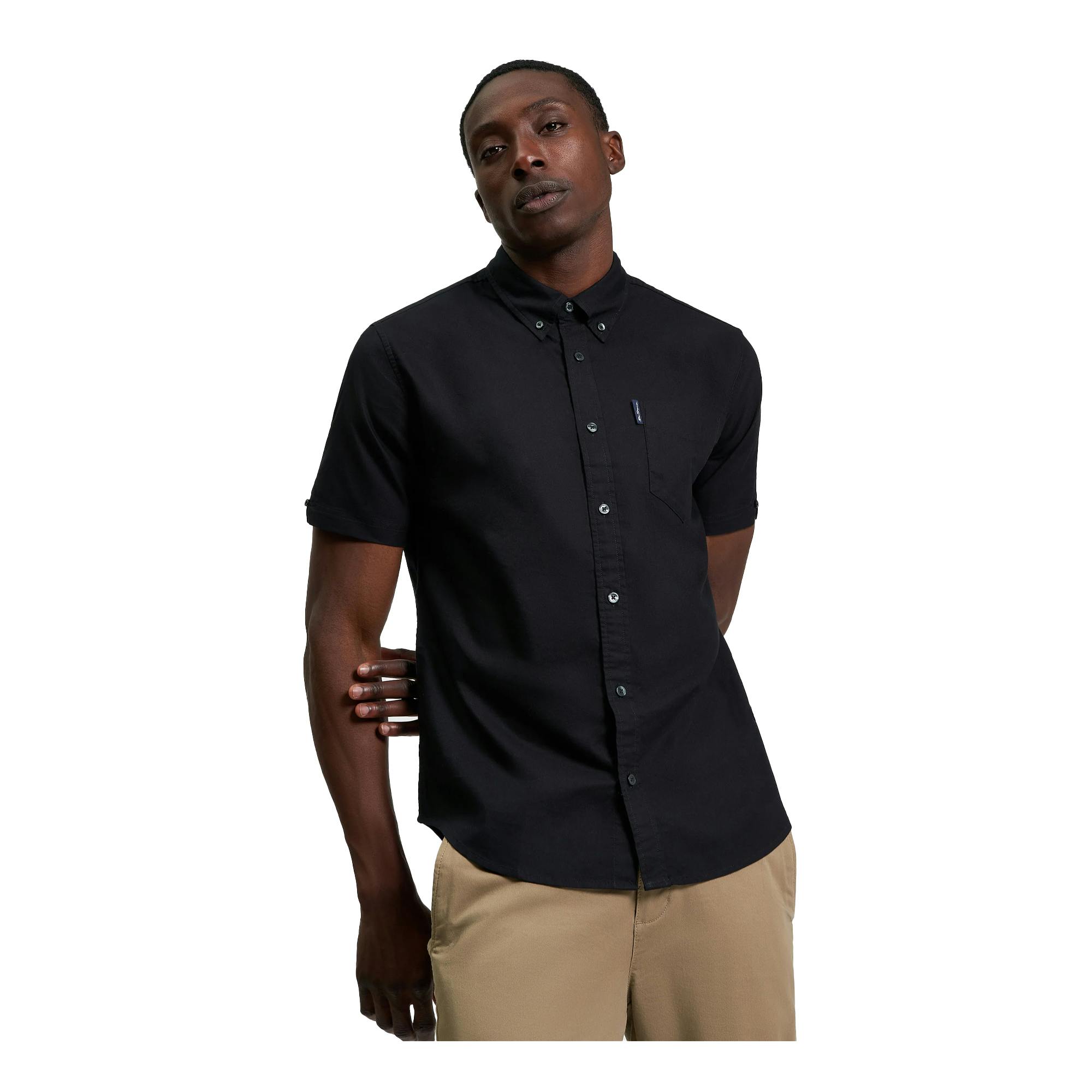 Ben Sherman Men's Black Signature Oxford Short-Sleeved Shirt - Xl - 100% Organic Cotton