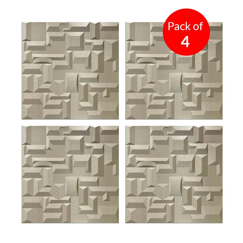 Rackhams Cream Artistic 3D Grid Pu Leather Wall Panels - 60X60cms, 10Mm Thickness Size 600 X 600 Mm (Pack Of 4)