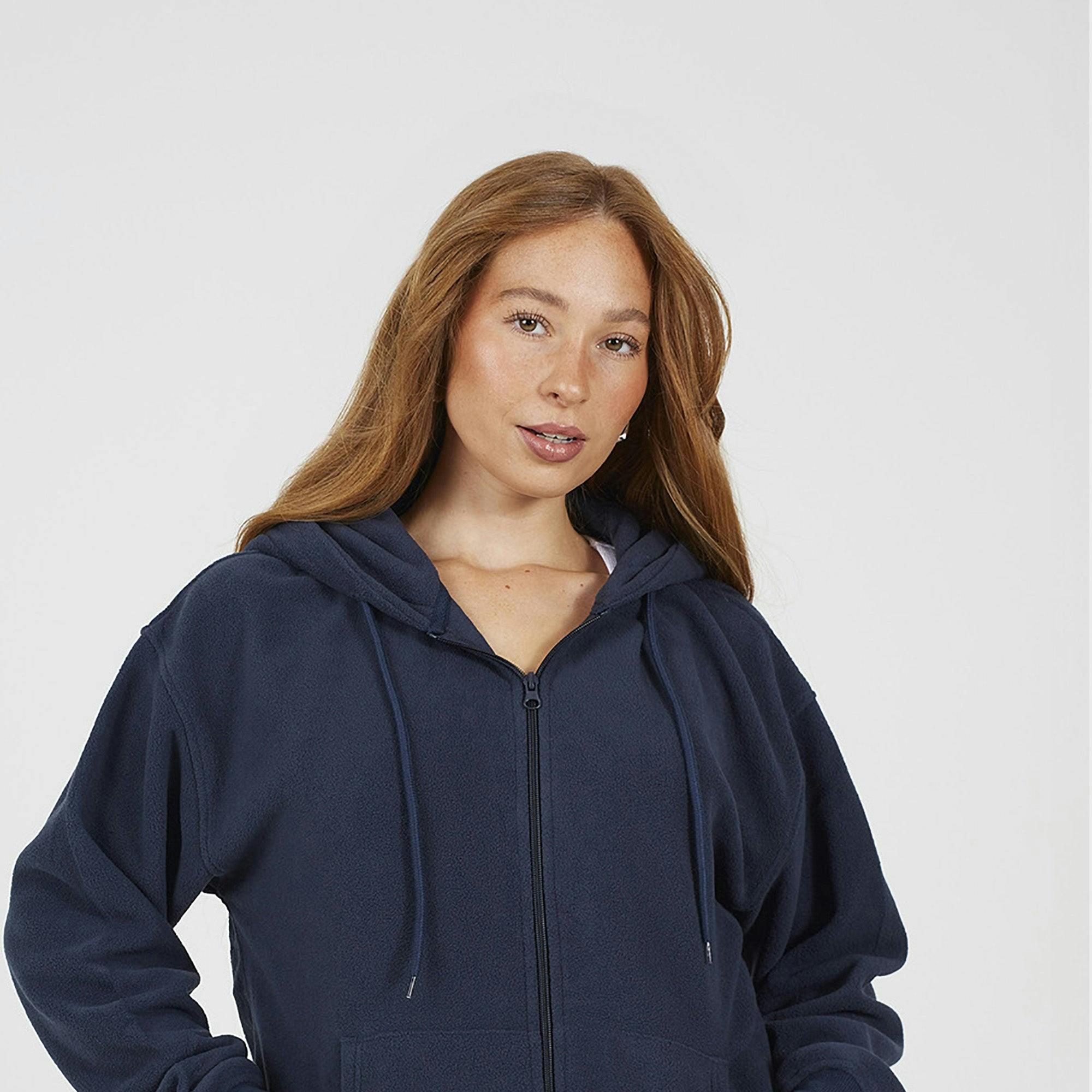 Brave Soul Zip Through Polar Fleece Hoodie - Navy - Navy - L