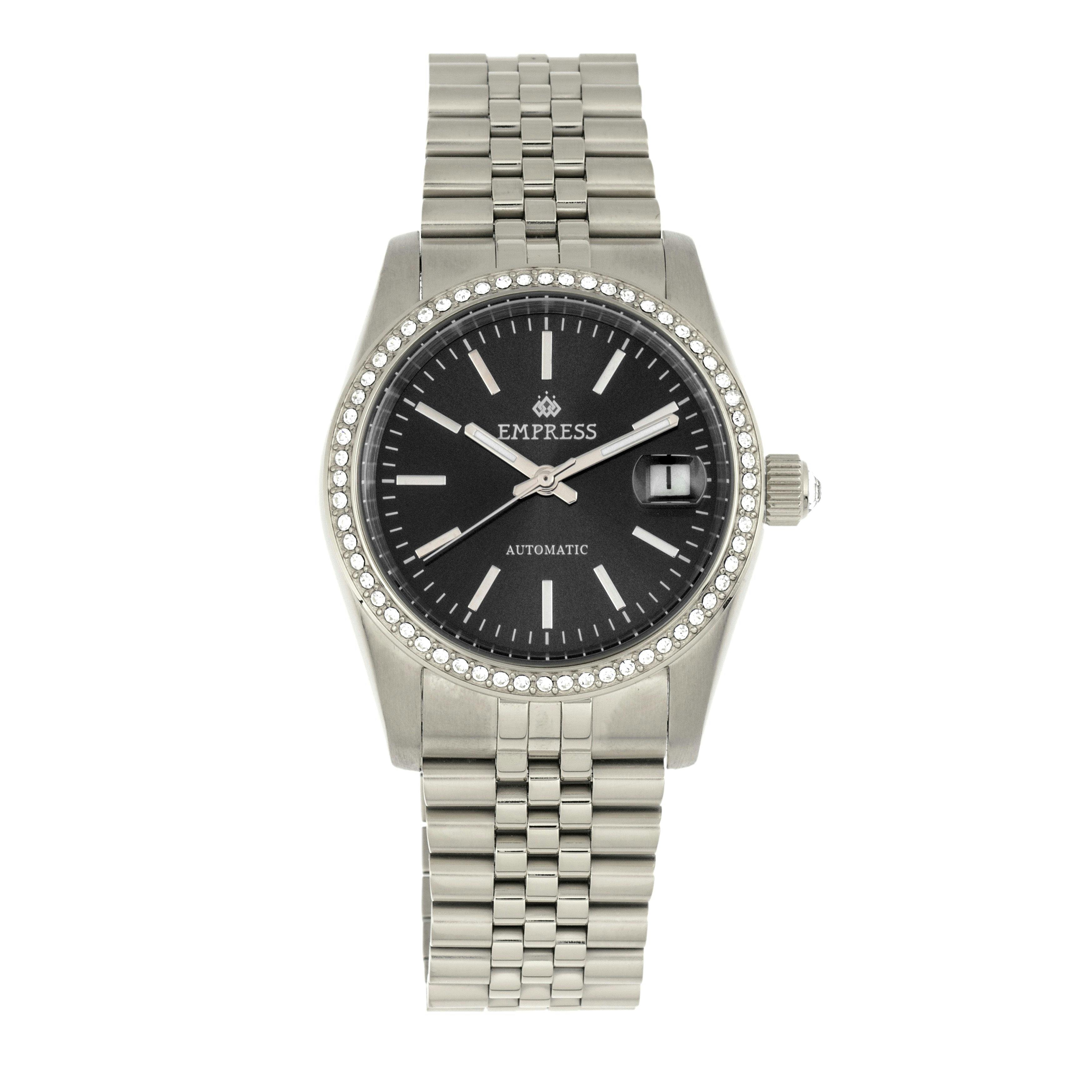 Empress Silver/Black Constance Automatic Bracelet Watch W/Date