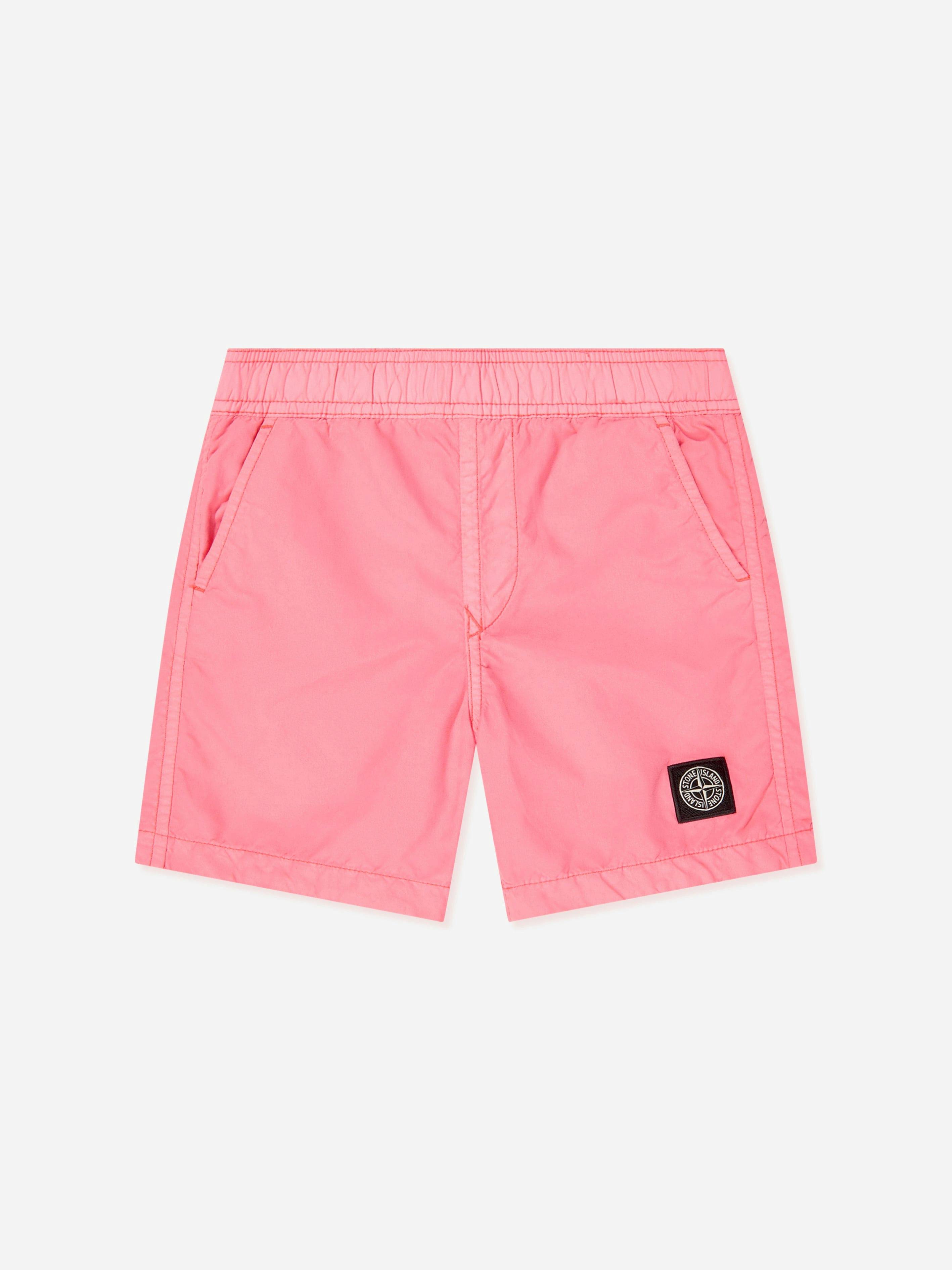 Stone Island Boys Pink Junior Compass Logo Swim Shorts In - 10 Yrs
