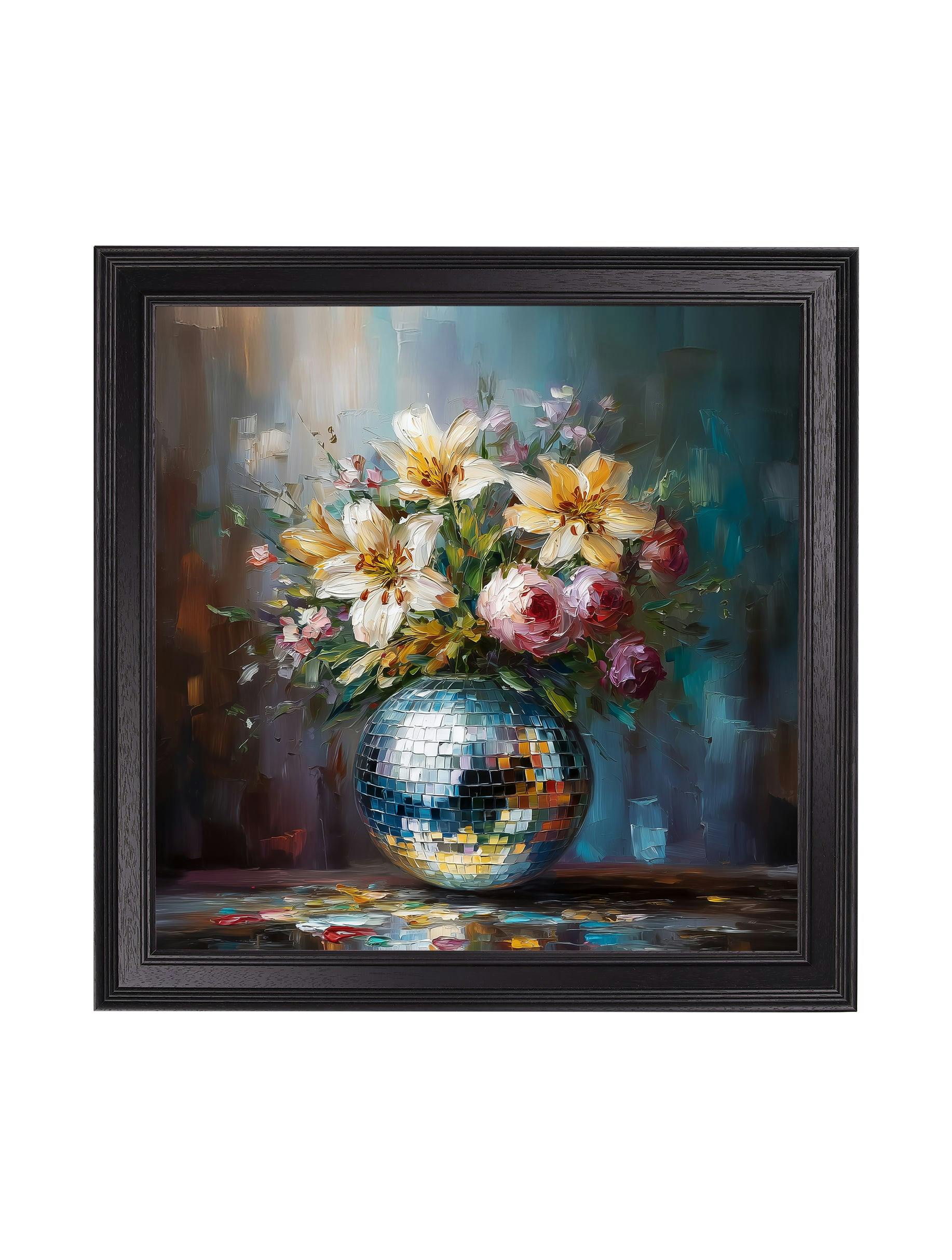 Rackhams Black Disco Bloom Lilies & Roses - Hurstwood Square Frame - Disco Lilies & Roses - 96 X 96Cm