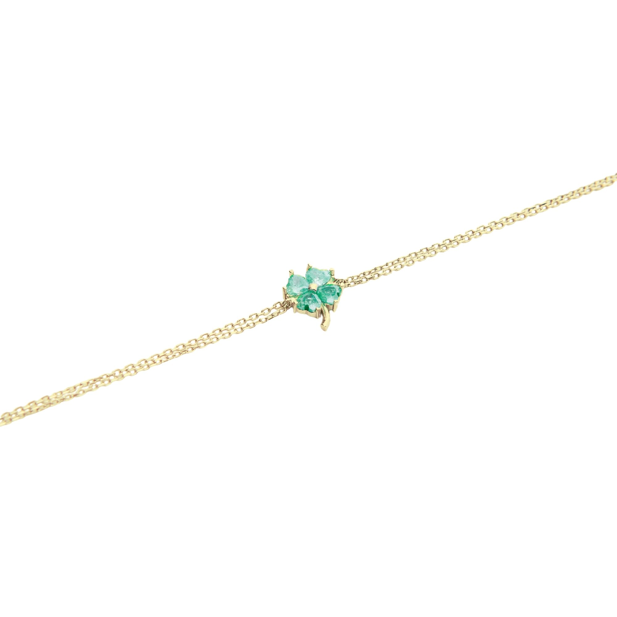 Spero London Silver/Green/Gold Sterling Four Leaves Clover Bracelet