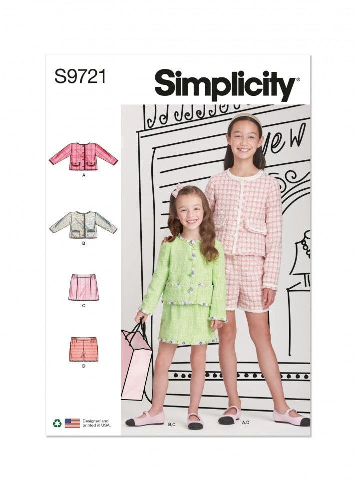 Simplicity Sewing Pattern 9721, Jackets, Skirts, Shorts For Kids, Hh (3-4-5-6) - Intermediate - K5 (7-8-10-12-14)