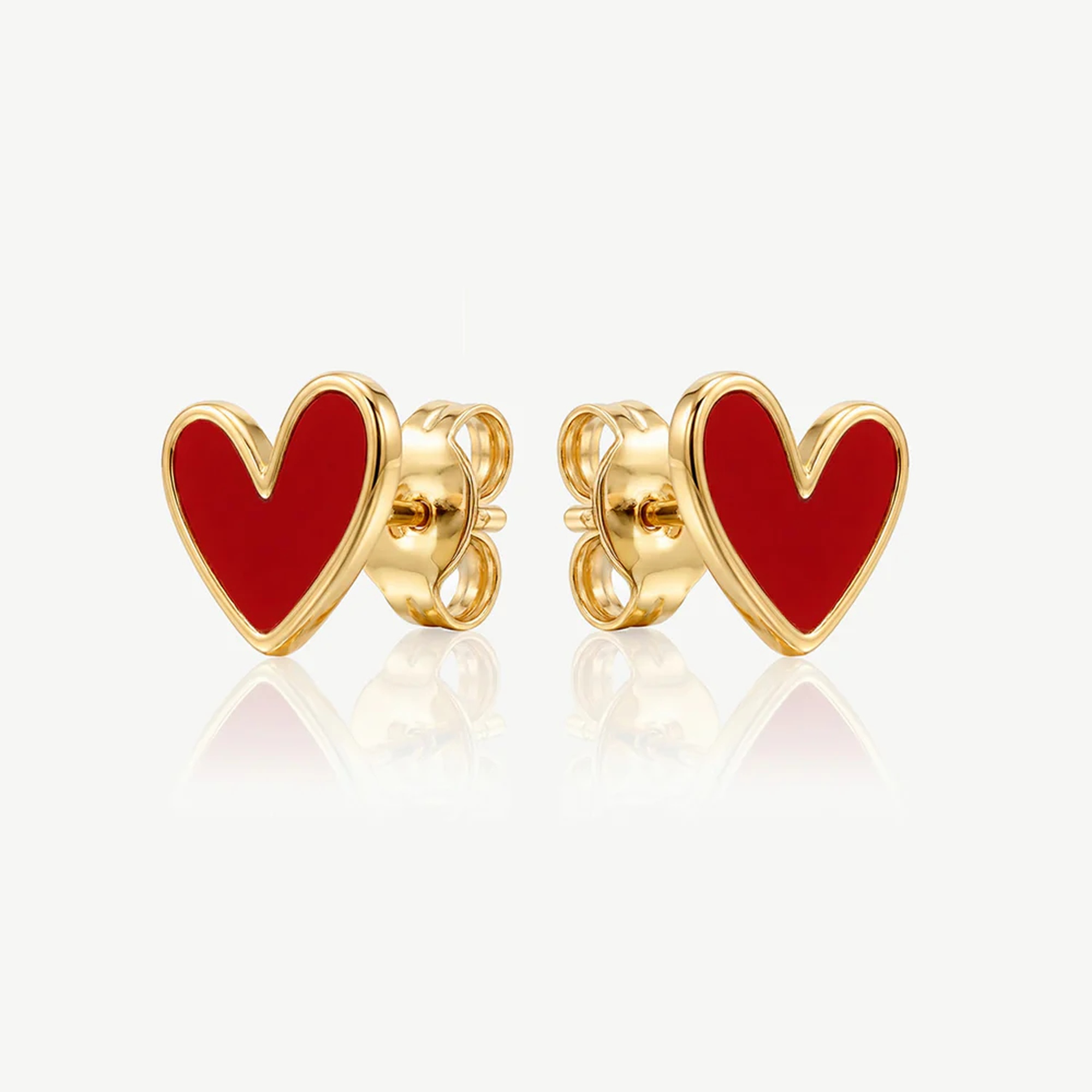 Muchv Red/Gold Enamel Heart Stud Earrings In