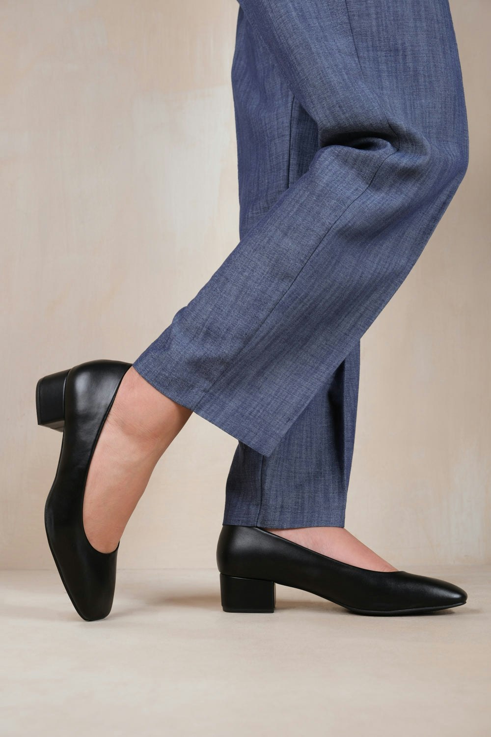 Where's That From Black Seattle Low Block Heel With Square Toe In Faux Leather - Size 3