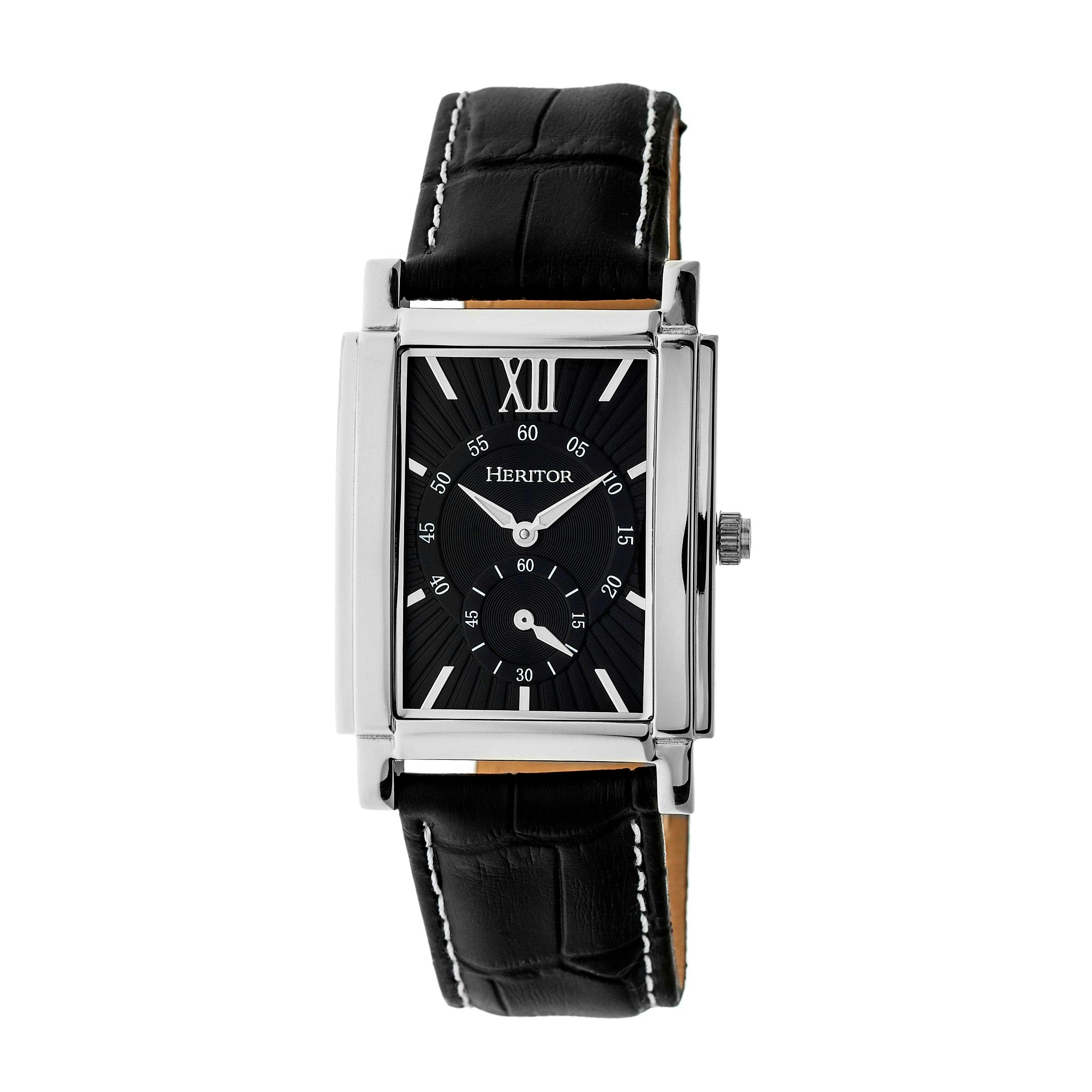 Heritor Automatic Silver/Black Frederick Leather-Band Watch