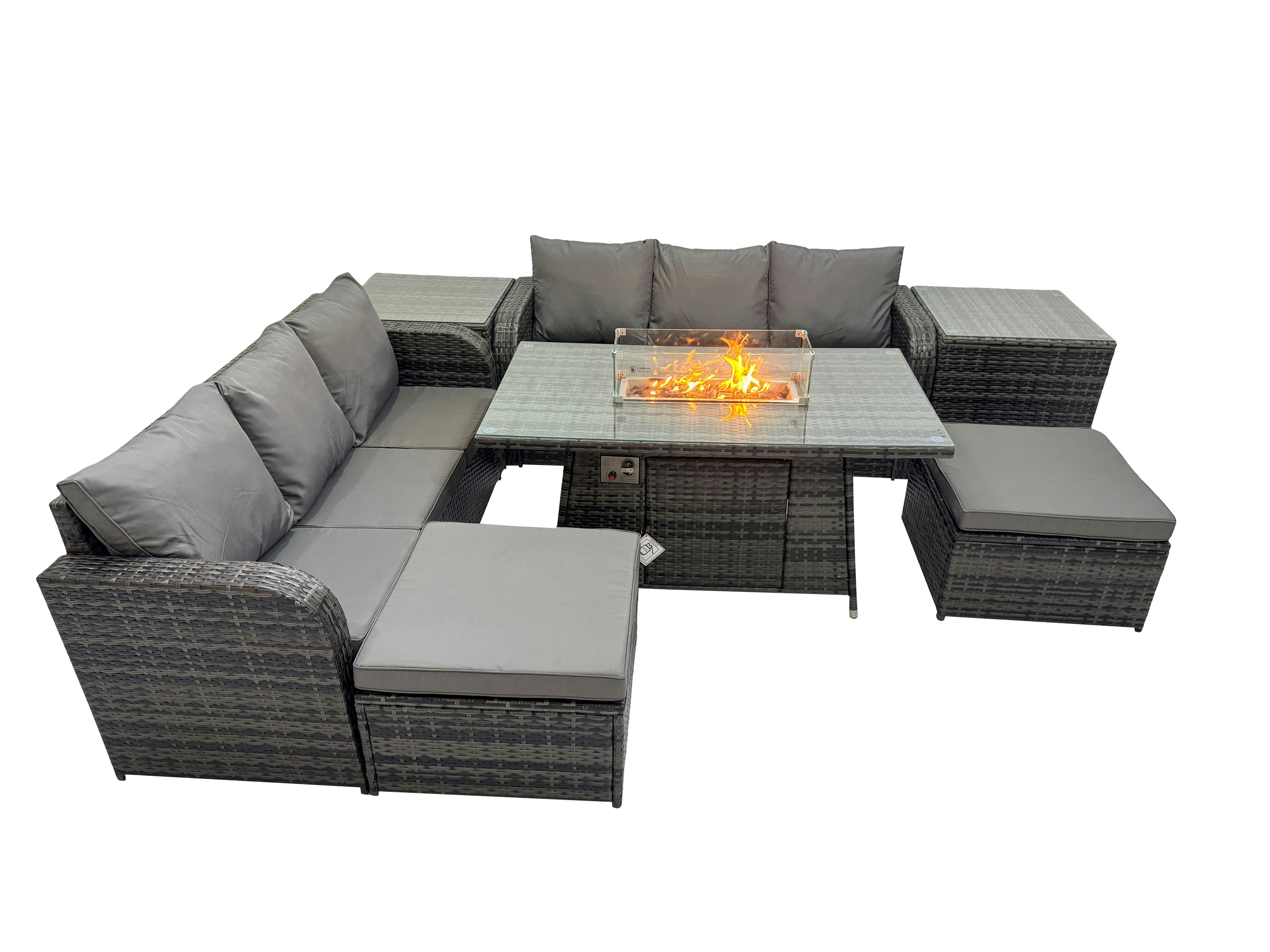 Rackhams Dark/Grey Garden Outdoor Rattan Furniture Set Rattan 3 Seater Sofa With 2 Big Stools 2 Side Tables Mixed