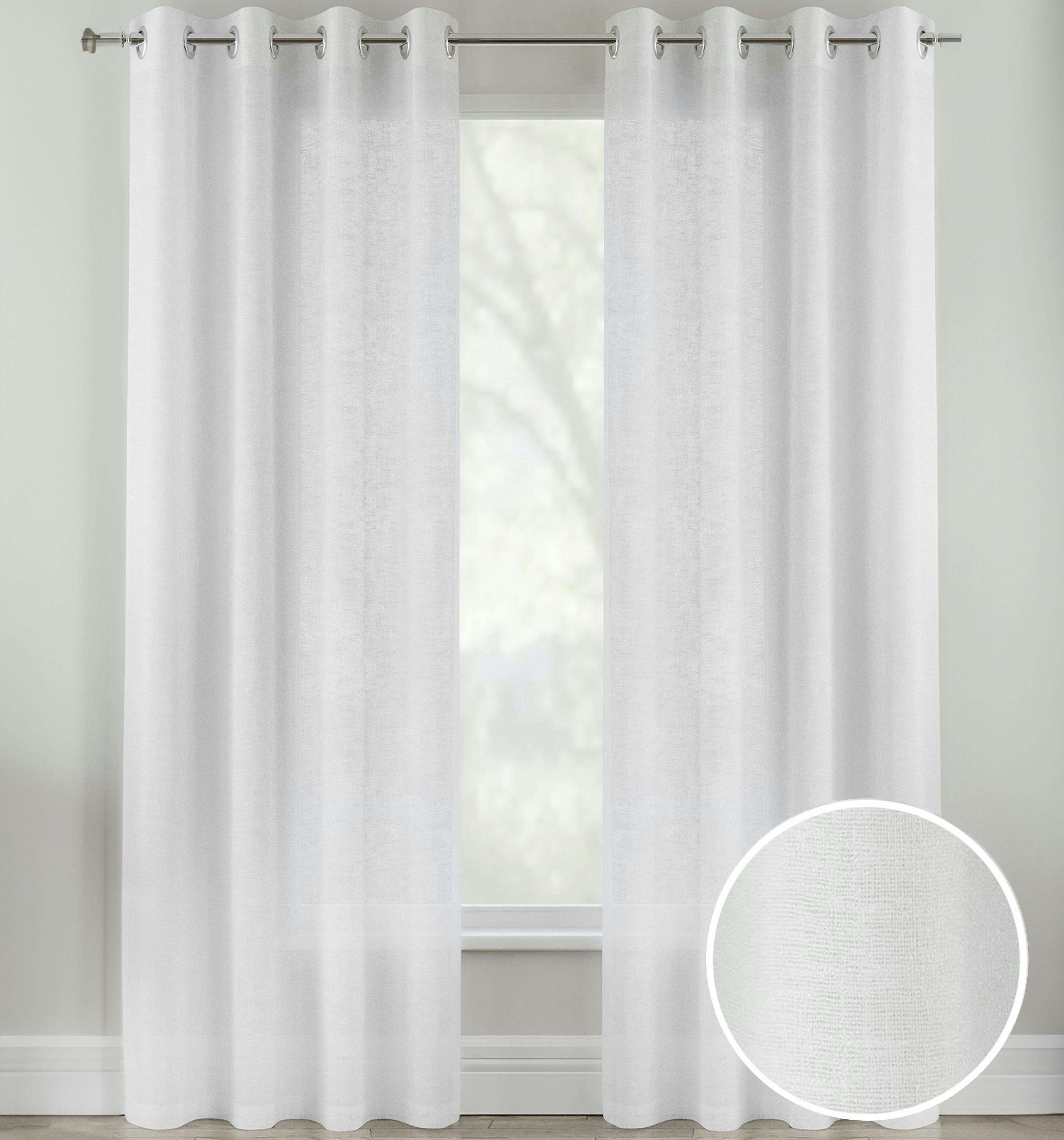 Tyrone Textiles White Crete Linen Look Sheer Voile Panel Pair With Eyelet Header - Ideal For Living Rooms & Bedrooms - 57" (145Cm) Width X 72" (183Cm) Drop