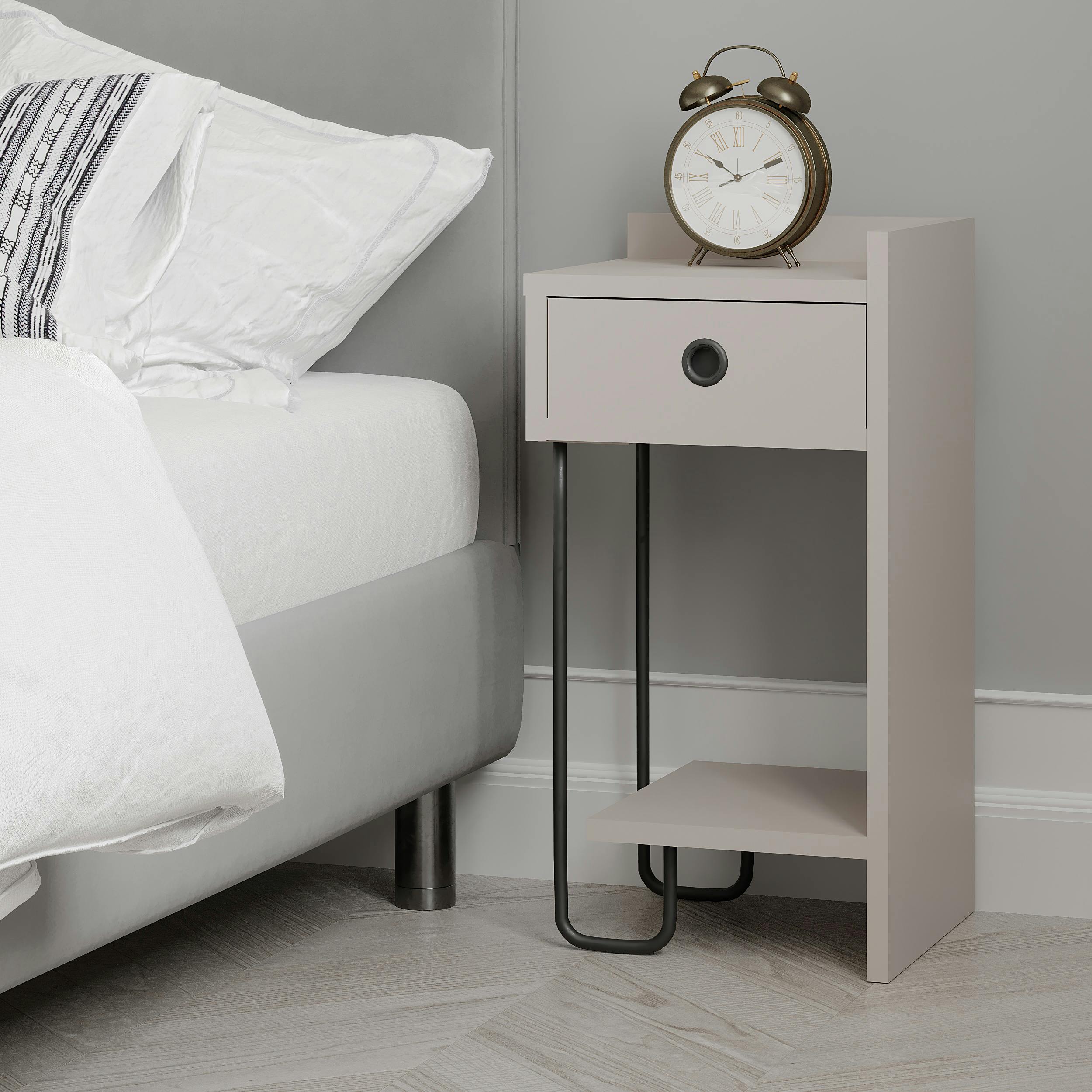 Rackhams Grey Sirius Modern Bedside Table Right Module Width 32Cm - Mocha