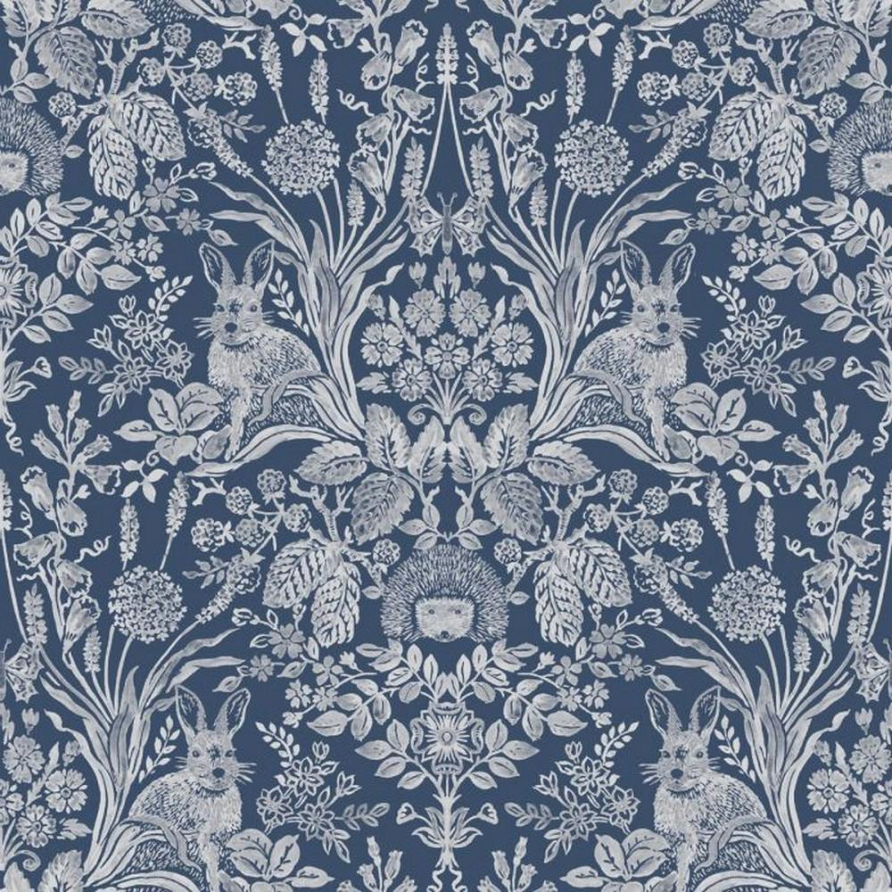 World Of Wallpaper Harlen Woodland Damask Wallpaper - Navy - Navy - 32.1Ft X 21In - 100% Mixed