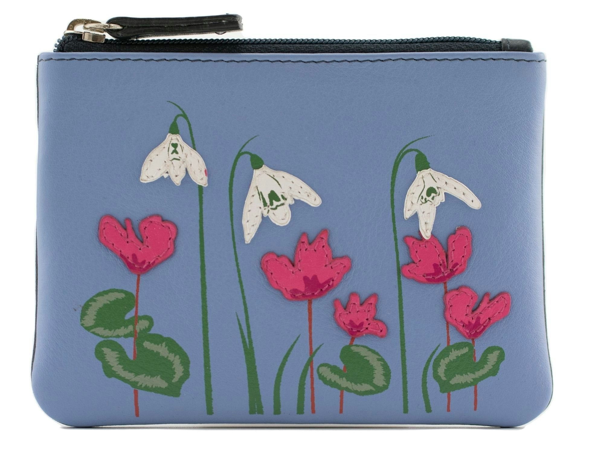 Mala Leather Pink/Blue Snowdrop Rfid Coin Purse – Floral Appliqué