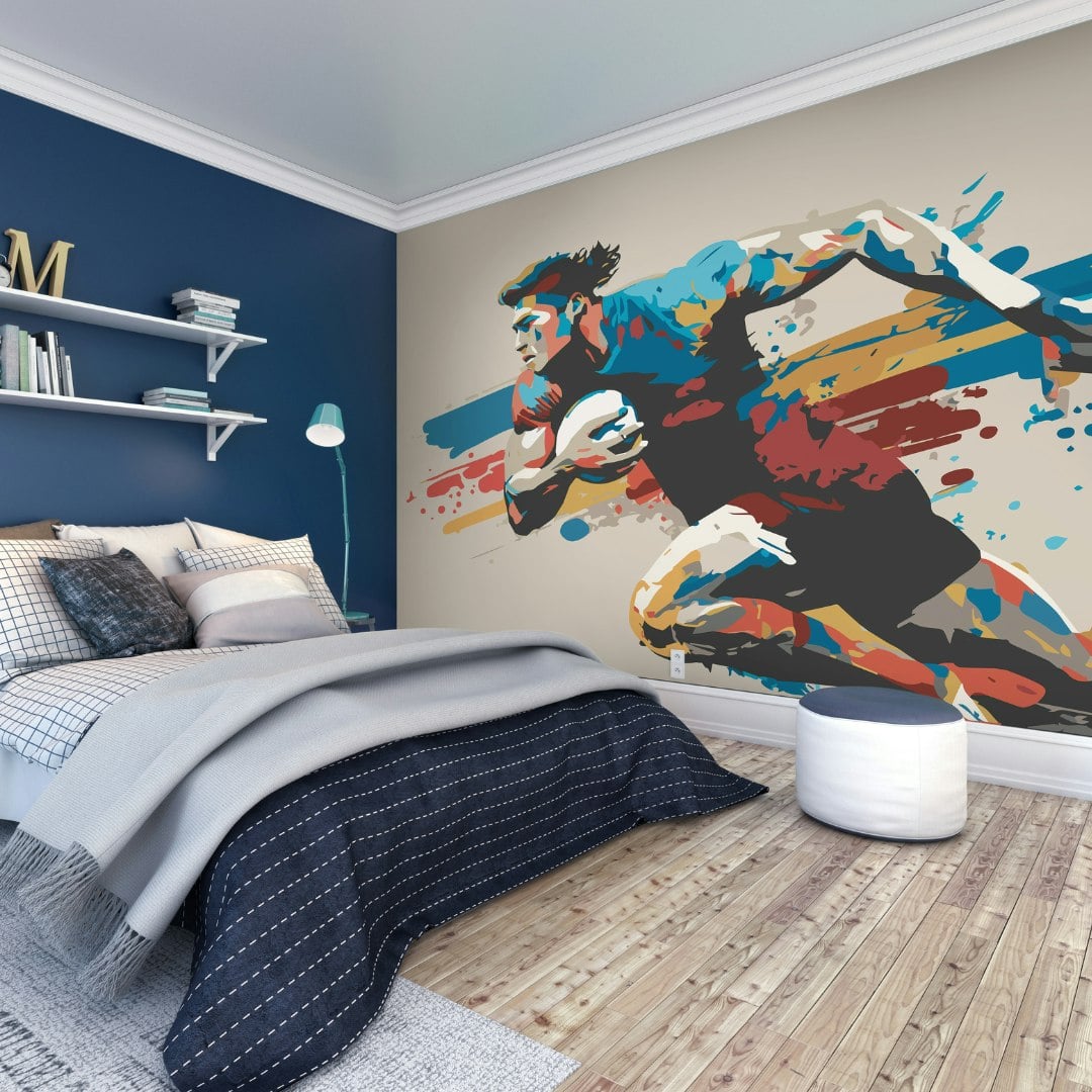 Origin Murals Rugby Player In Graphic Style - Natural - Medium - W300cm X H240cm