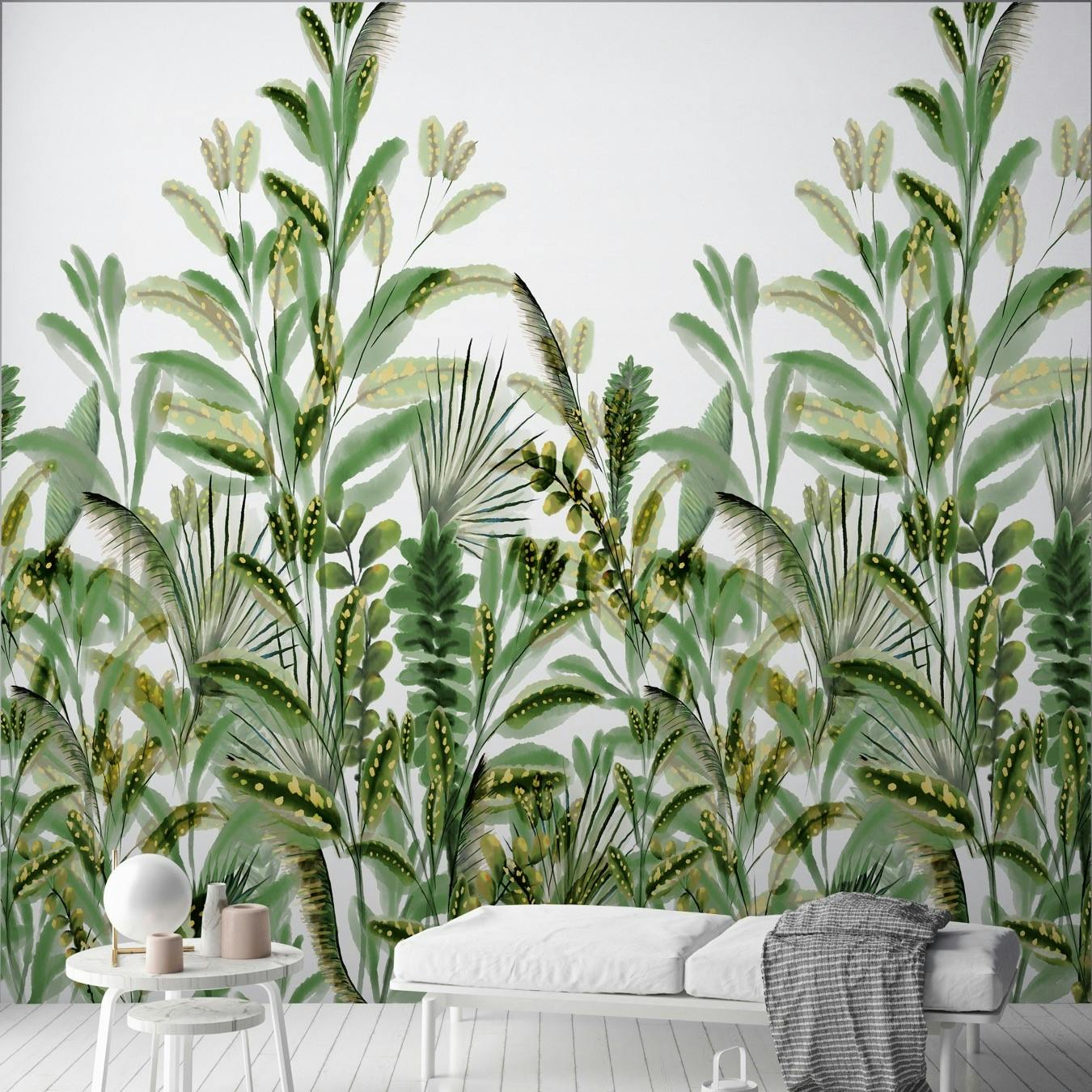 Grandeco Green Rainforest Leaves 3 Lane Repeatable Textured Mural, 1.59 X 2.8M