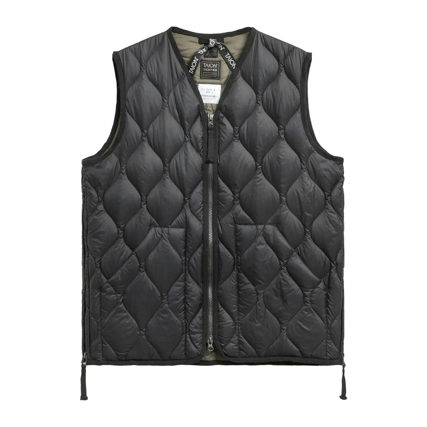 Taion Black Military V Neck Soft Shell Down Vest - Medium