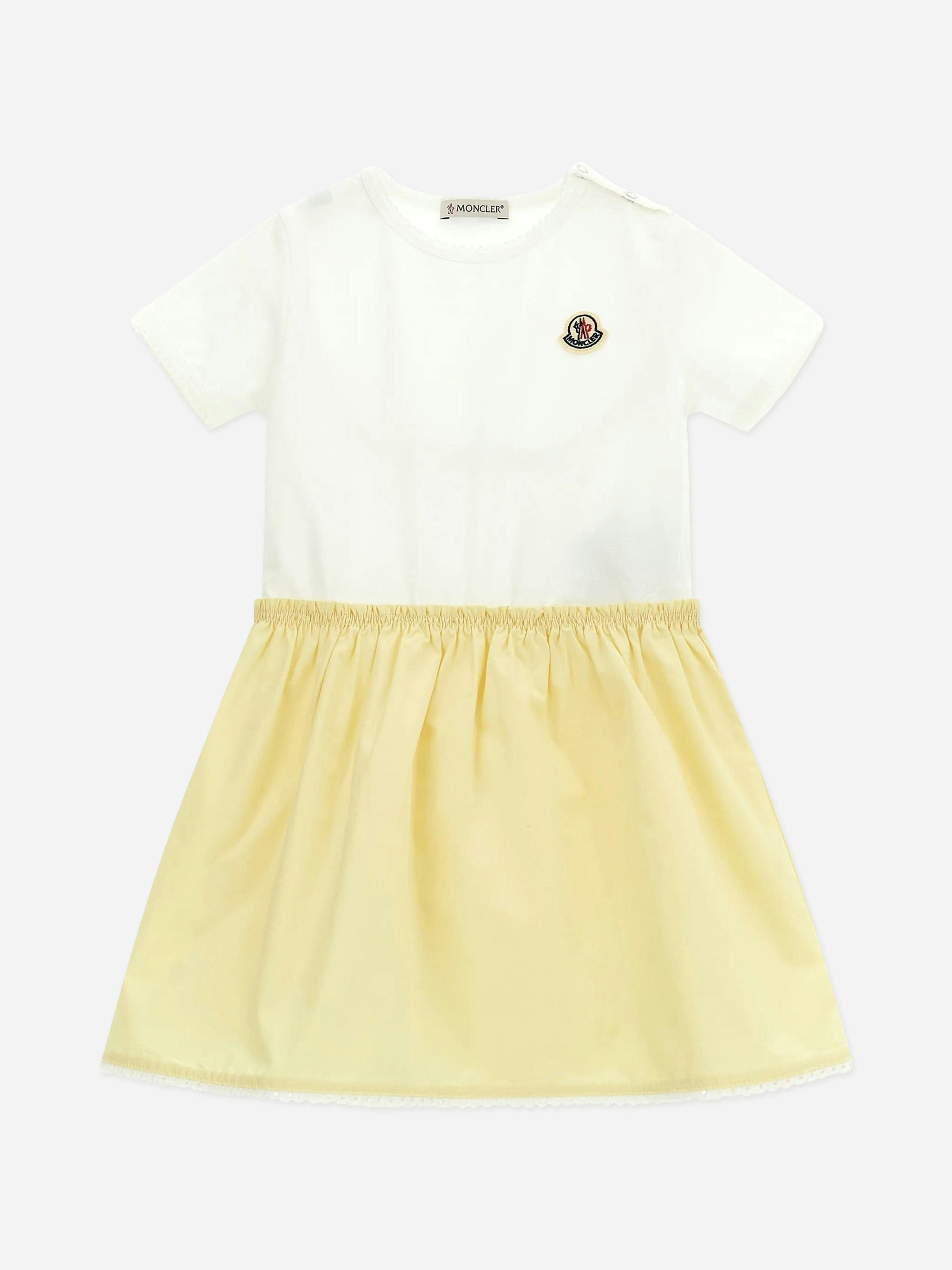 Moncler Enfant Women's Yellow Baby Girls Cotton Logo Dress In - 9 - 12 Mths
