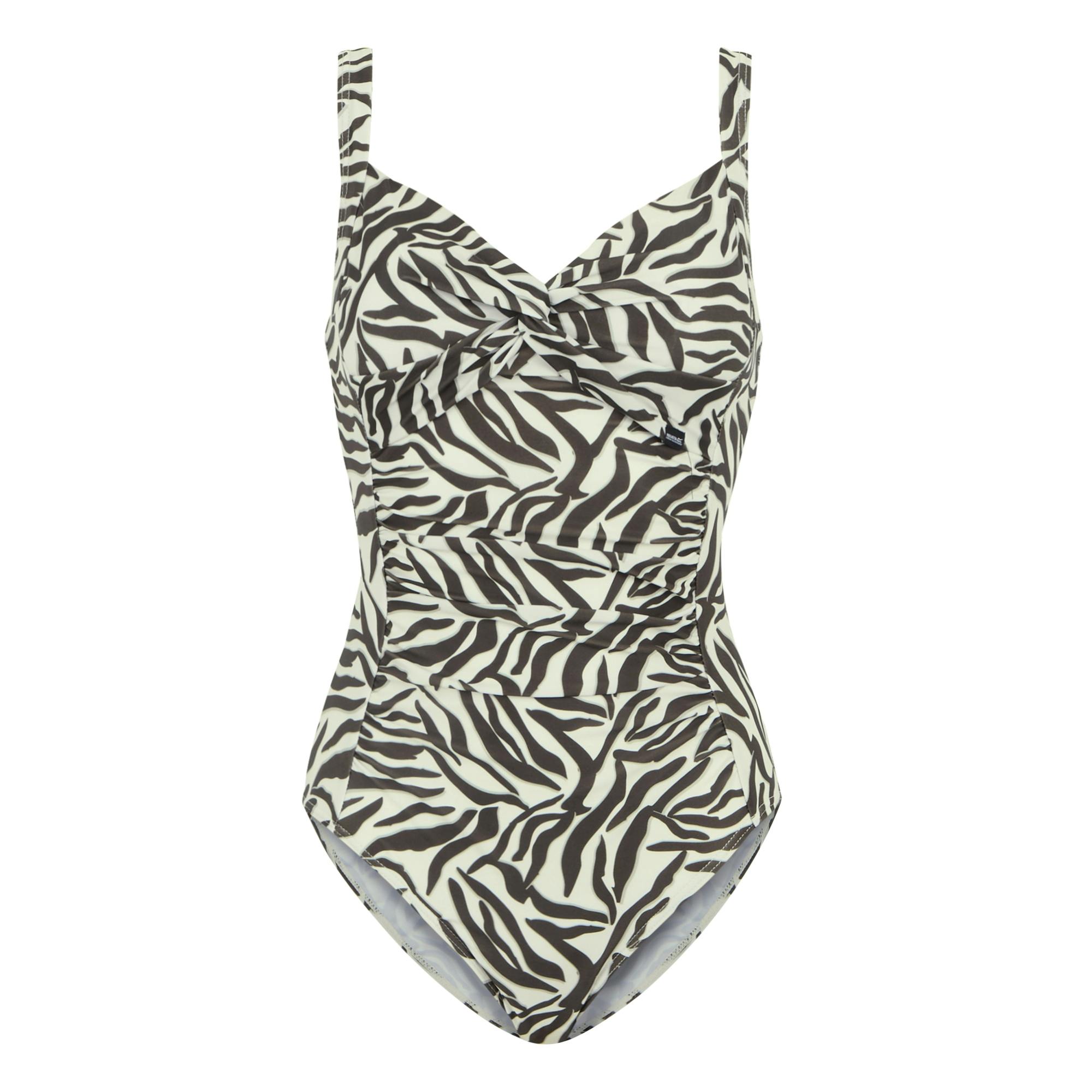 Regatta Women's Grey Sakari Zebra Print Tummy Control One Piece Swimsuit - Tonal - 10 Uk - Tonal - 85% Recycled Polyester/15% Elastane