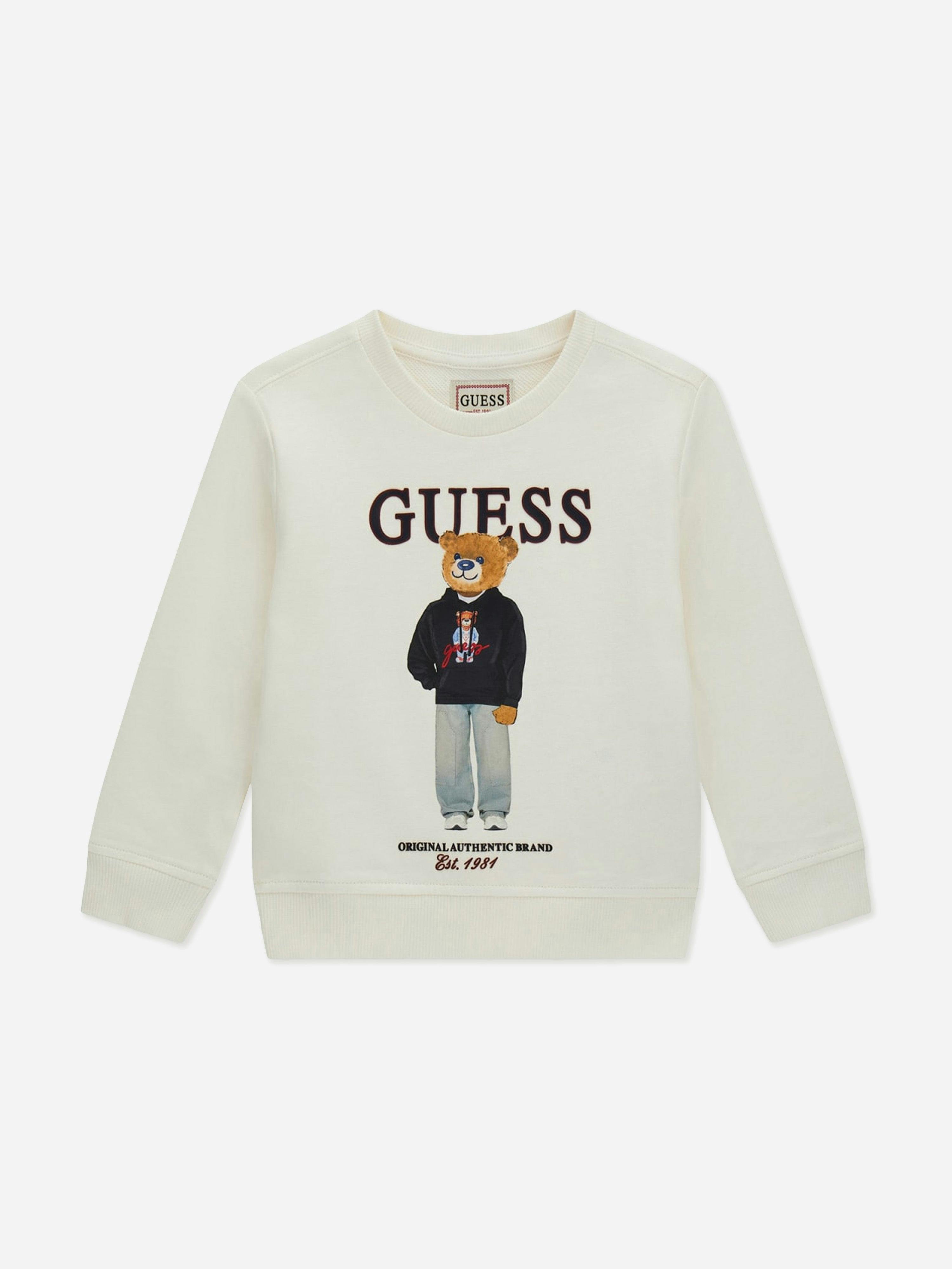 Guess Boys Ivory Bear Logo Sweatshirt In - 24 Months