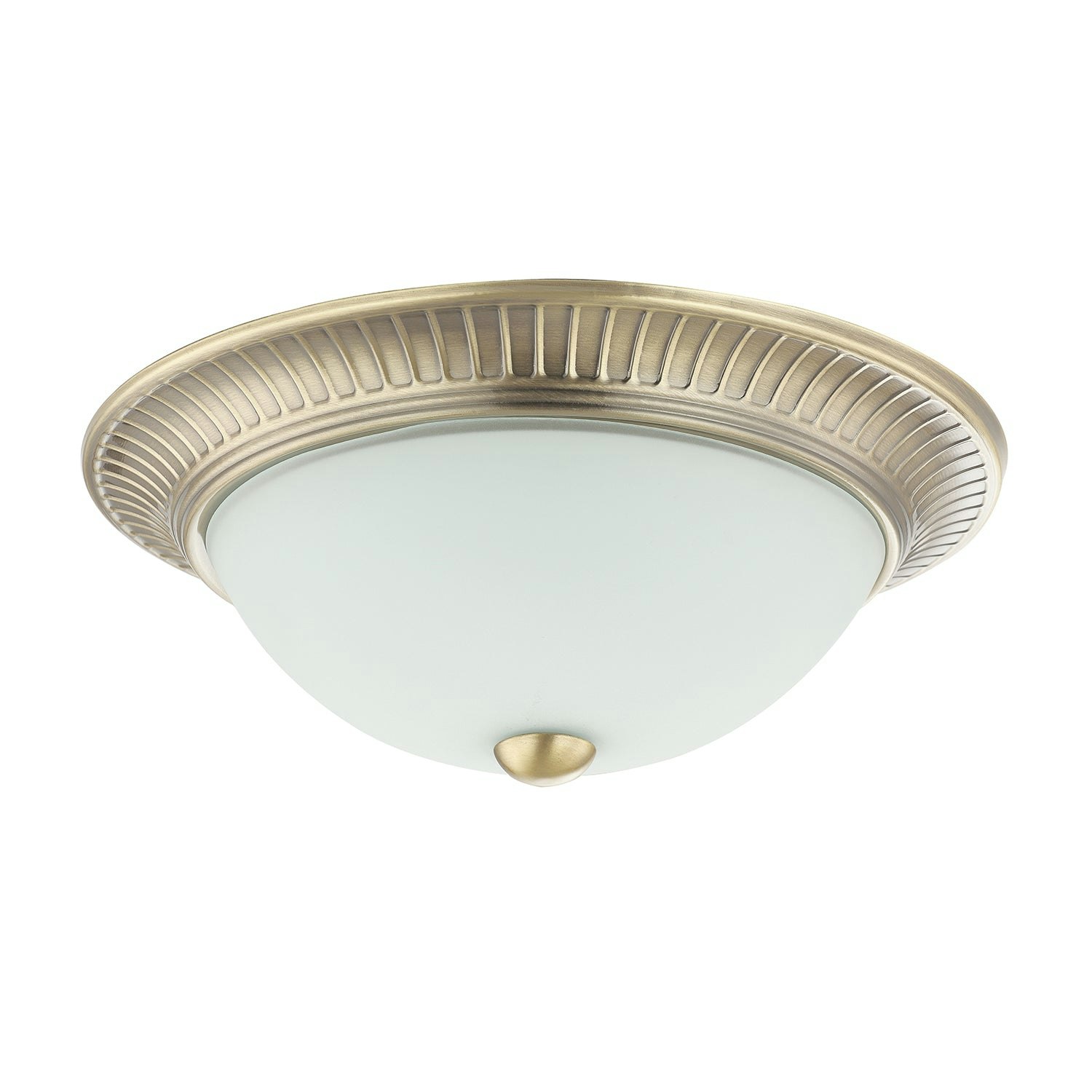 Rackhams Light/White Traditional Antique Brass Flush Ceiling Fitting With Glass Diffuser 12Cm
