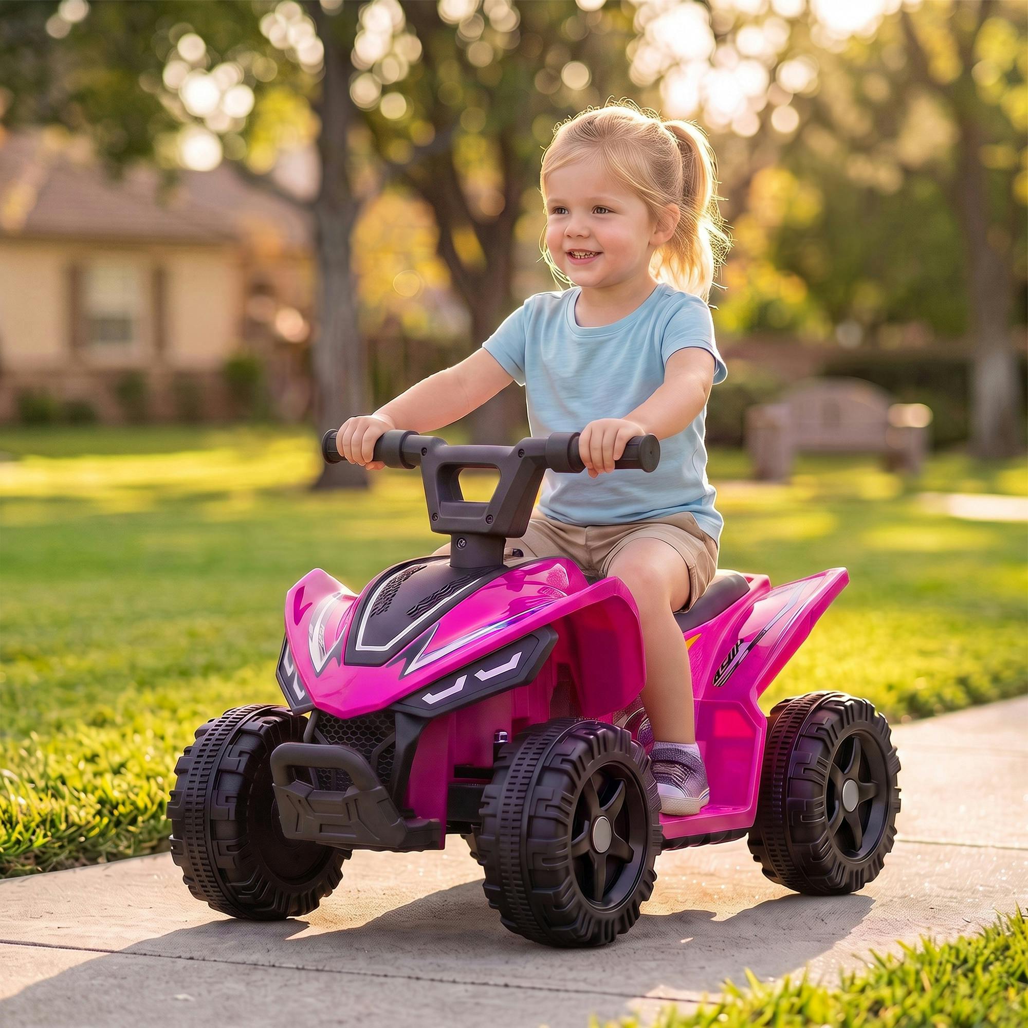 Aiyaplay Red 6V Electric Car, Kids Atv With Handlebar Button Control, Rose