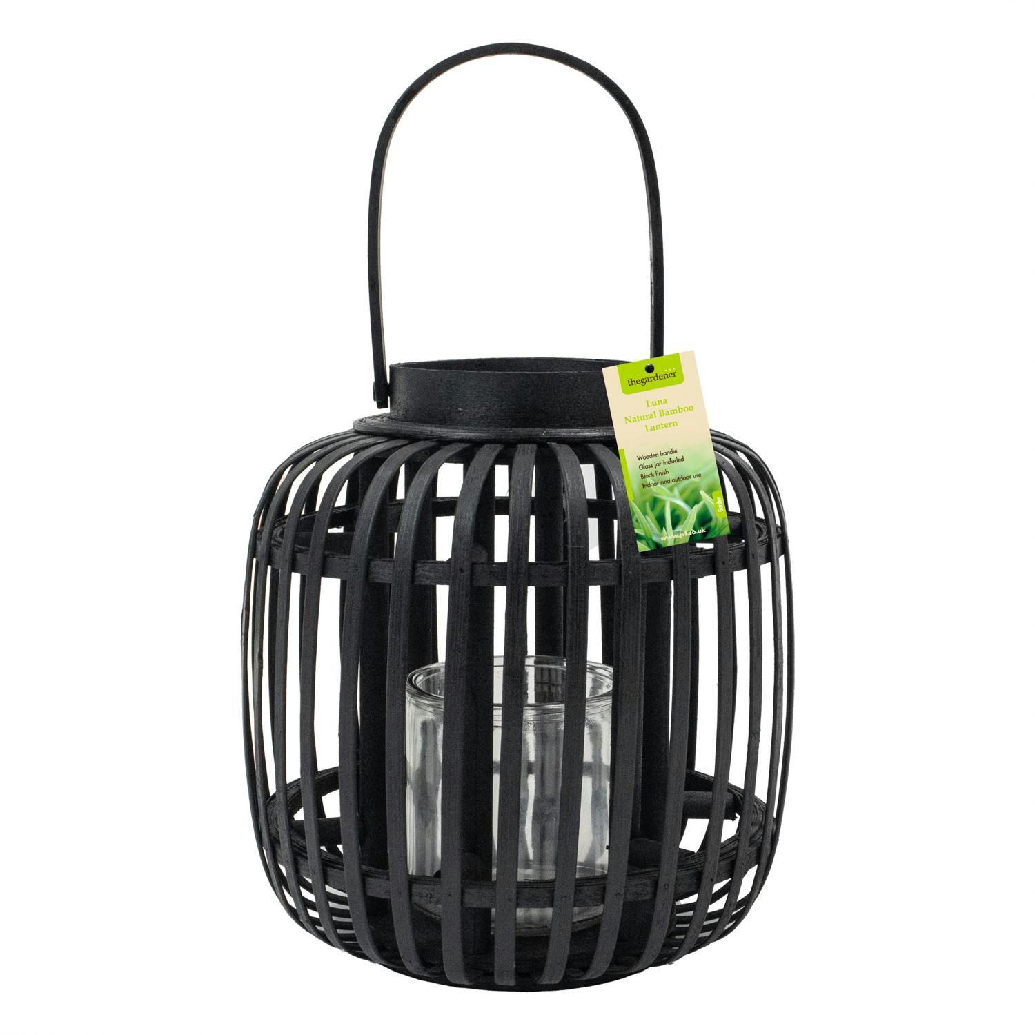 Jvl Black Luna Natural Bamboo Lantern With Handle,