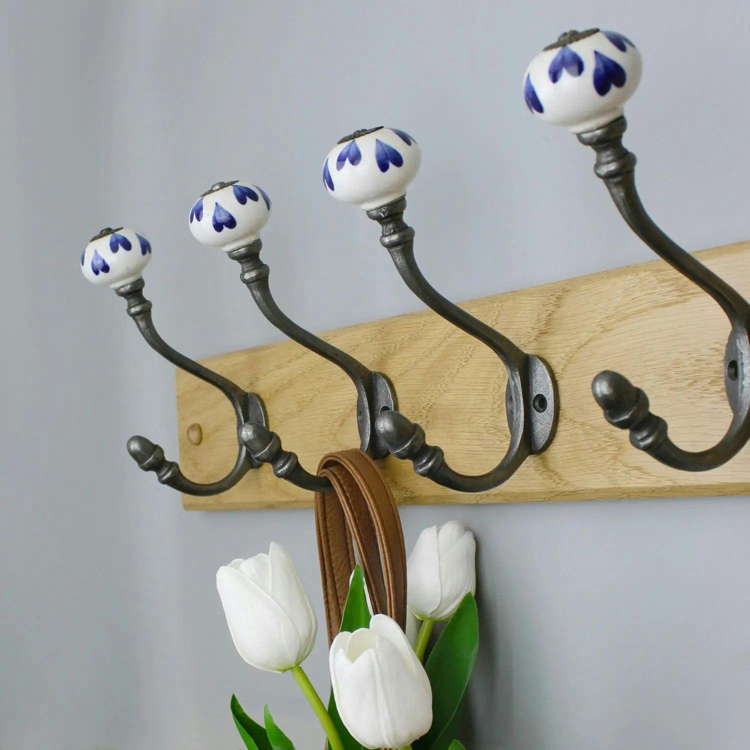 - OakcraftsHand Finished Blue Petal Ceramic Coat HooksPack Of 4 - Image 2