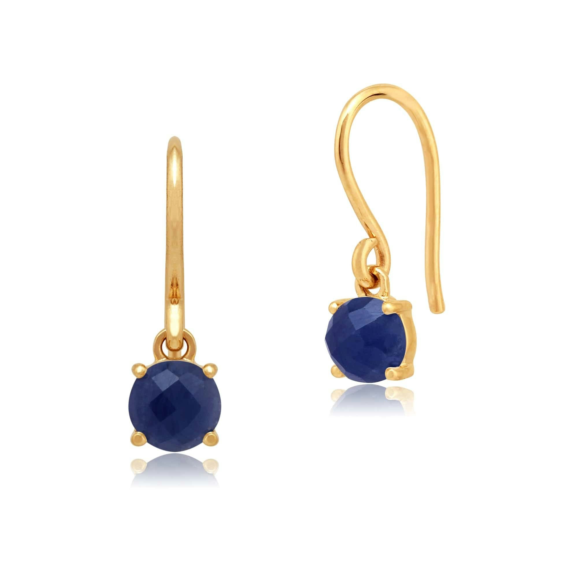 Gemondo Gold Classic Round Sapphire Checkerboard Hook Drop Earrings In 9Ct