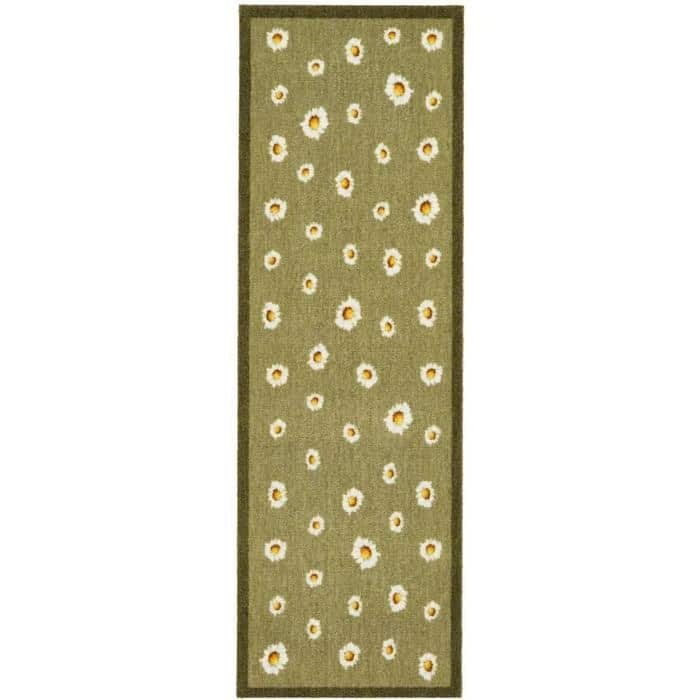 The Rugs Light/Green/Dark Animal-Themed Daisy Cow Washable Mat And Runner - 50X150 Cm
