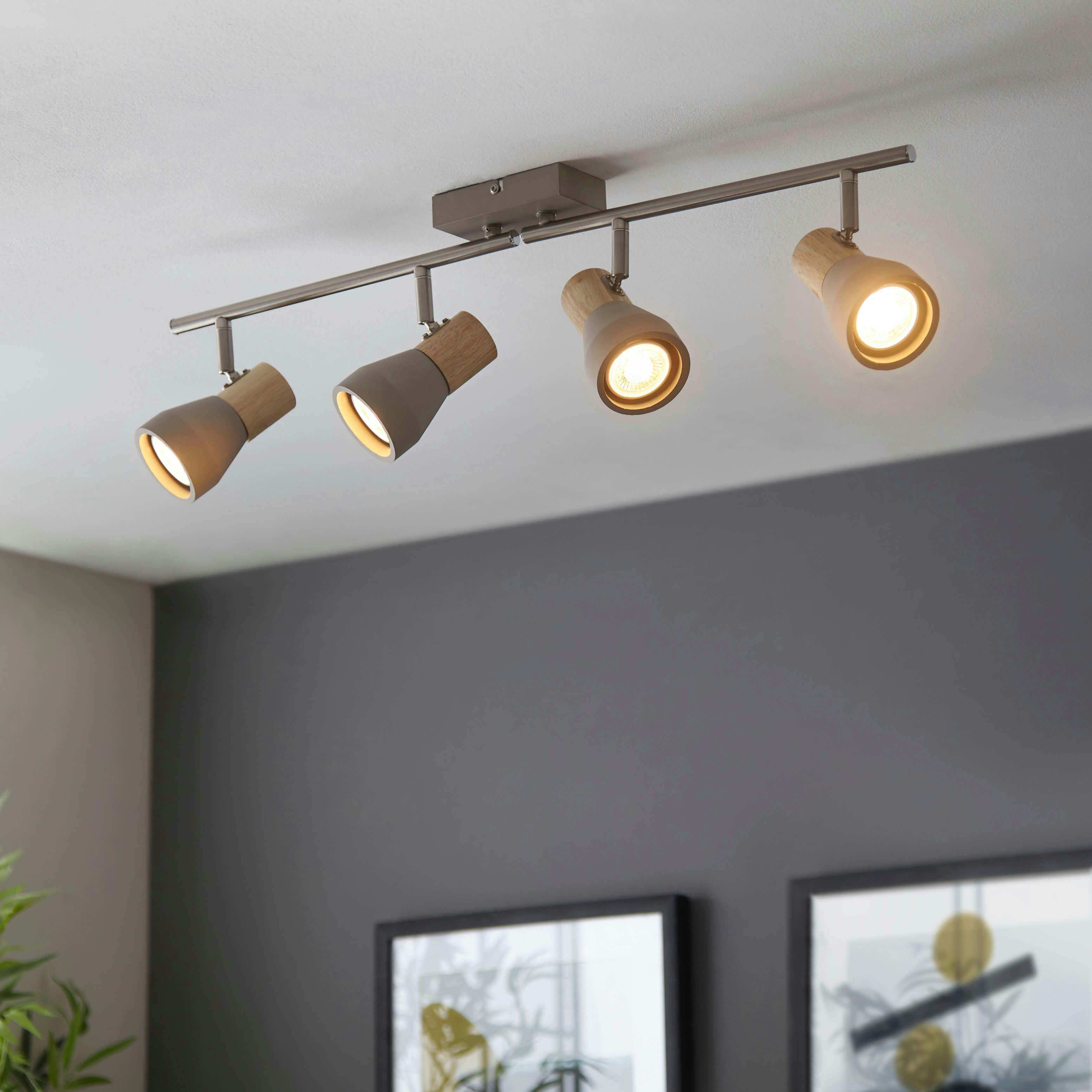 Rackhams Light Stoneleigh 4 Concrete And Wood Effect Spot Bar Ceiling