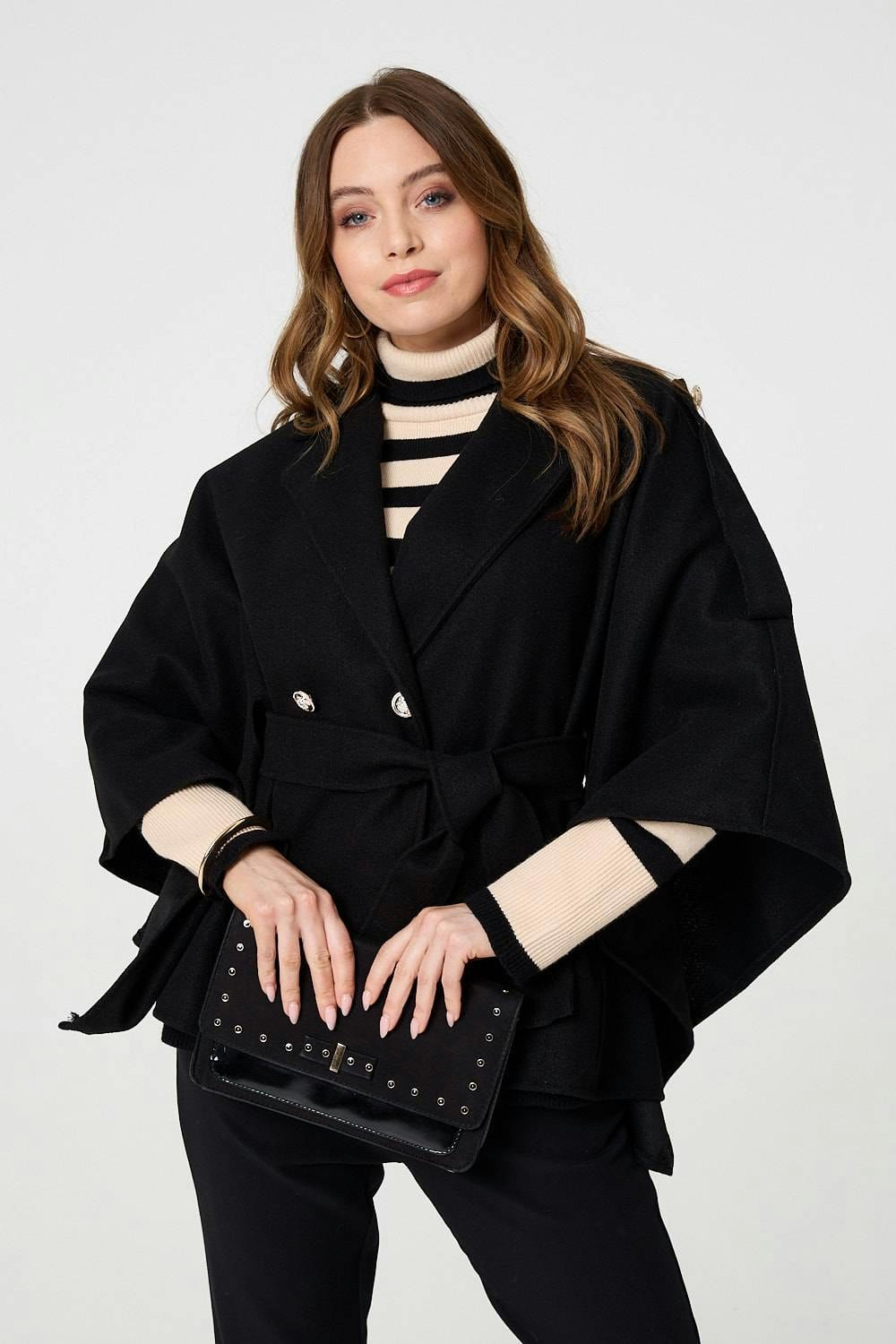 Izabel London Black Cape Coat With Belt - 12