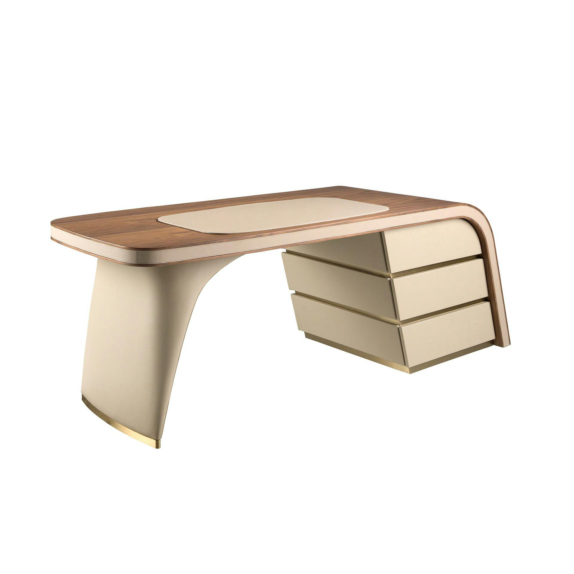 Angel Cerdá Cream Writing Desk In Walnut And Wood Upholstered In Leatherette 3268