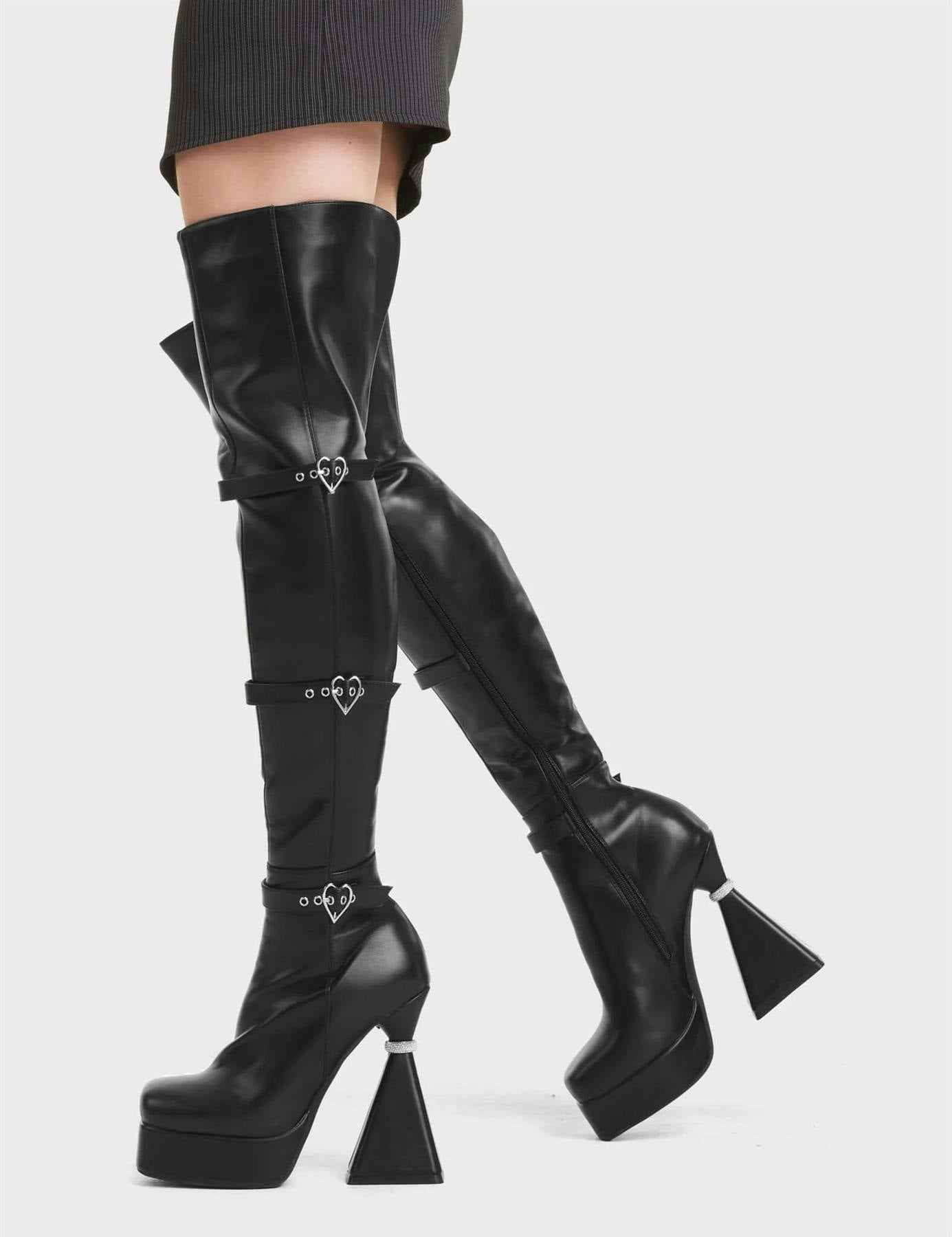 Lamoda Women's Black Fantasy Platform Thigh High Boots For Pu Trendy Night Out - Uk4