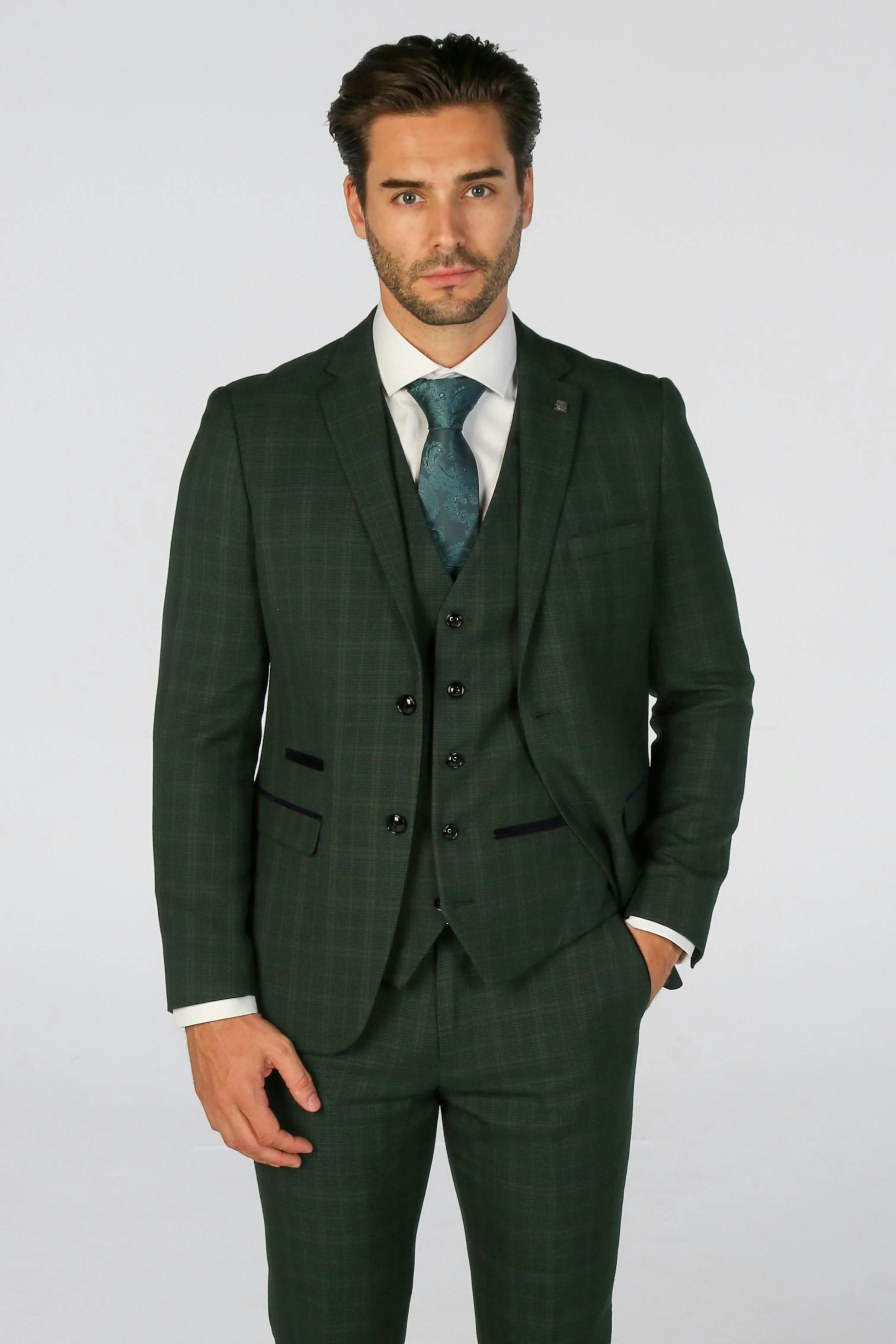 Paul Andrew Men's Green Leo - Checked Tailored Fit Blazer - 48