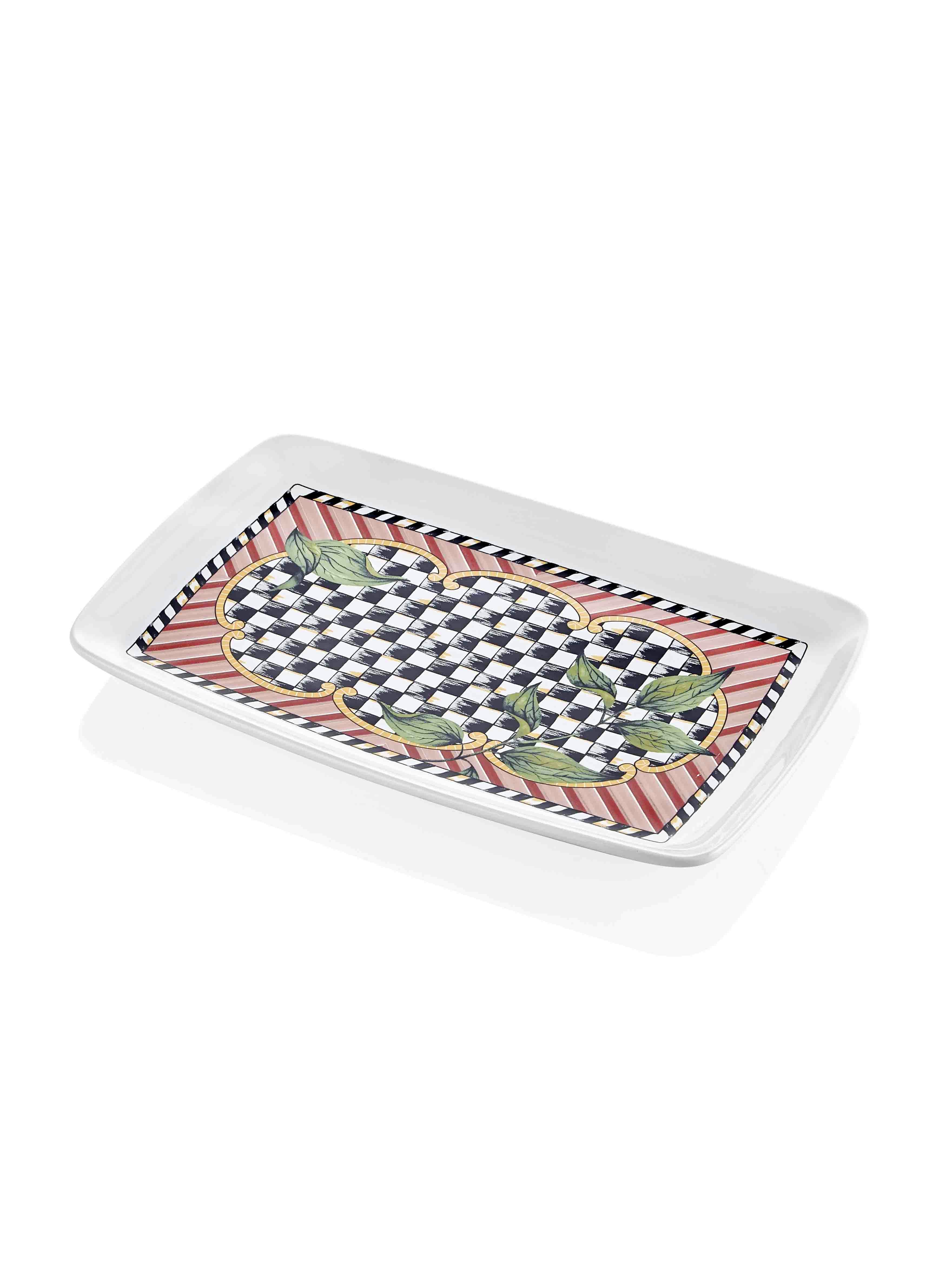 Rozi Black/White Jardin Collection Rectangular Serving Platter