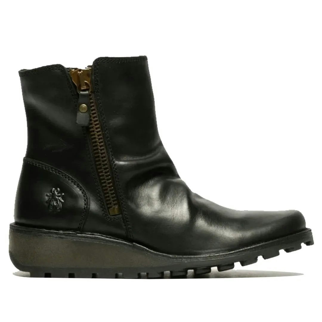 Fly London Women's Black Mon944fly - Wedge Heel Leather Ankle Boots - Uk 6