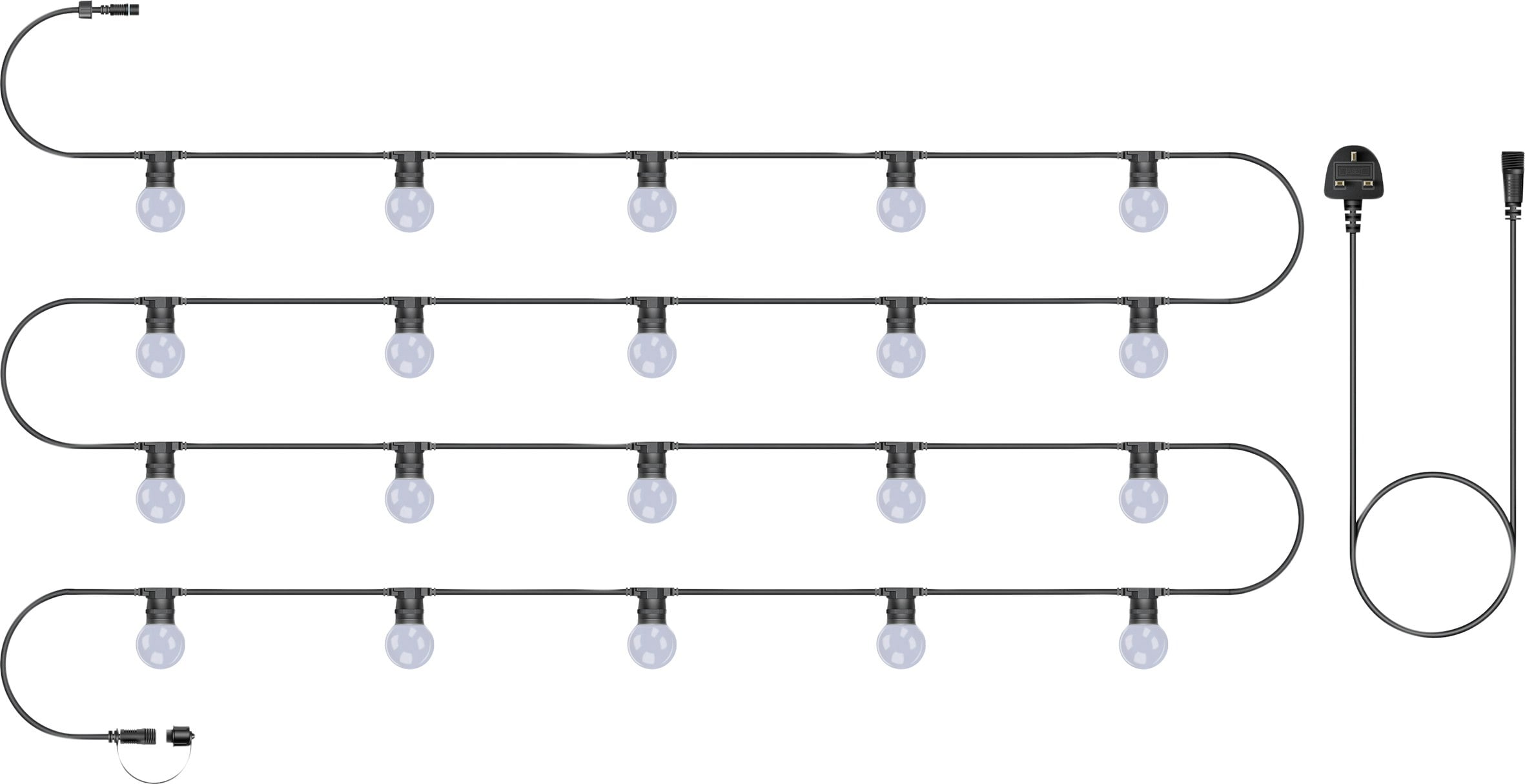 Rackhams Black/White Festoon Rubber Ip65 10M/20X2w Warm Opaque Lamp
