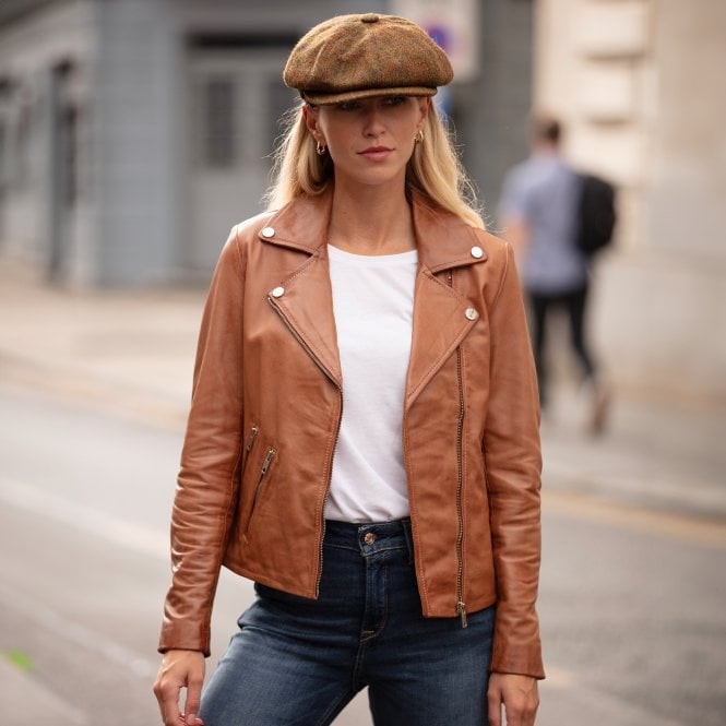 Ashwood Leather Fashion Biker Jacket: G-Celia22 - 14 - Tan